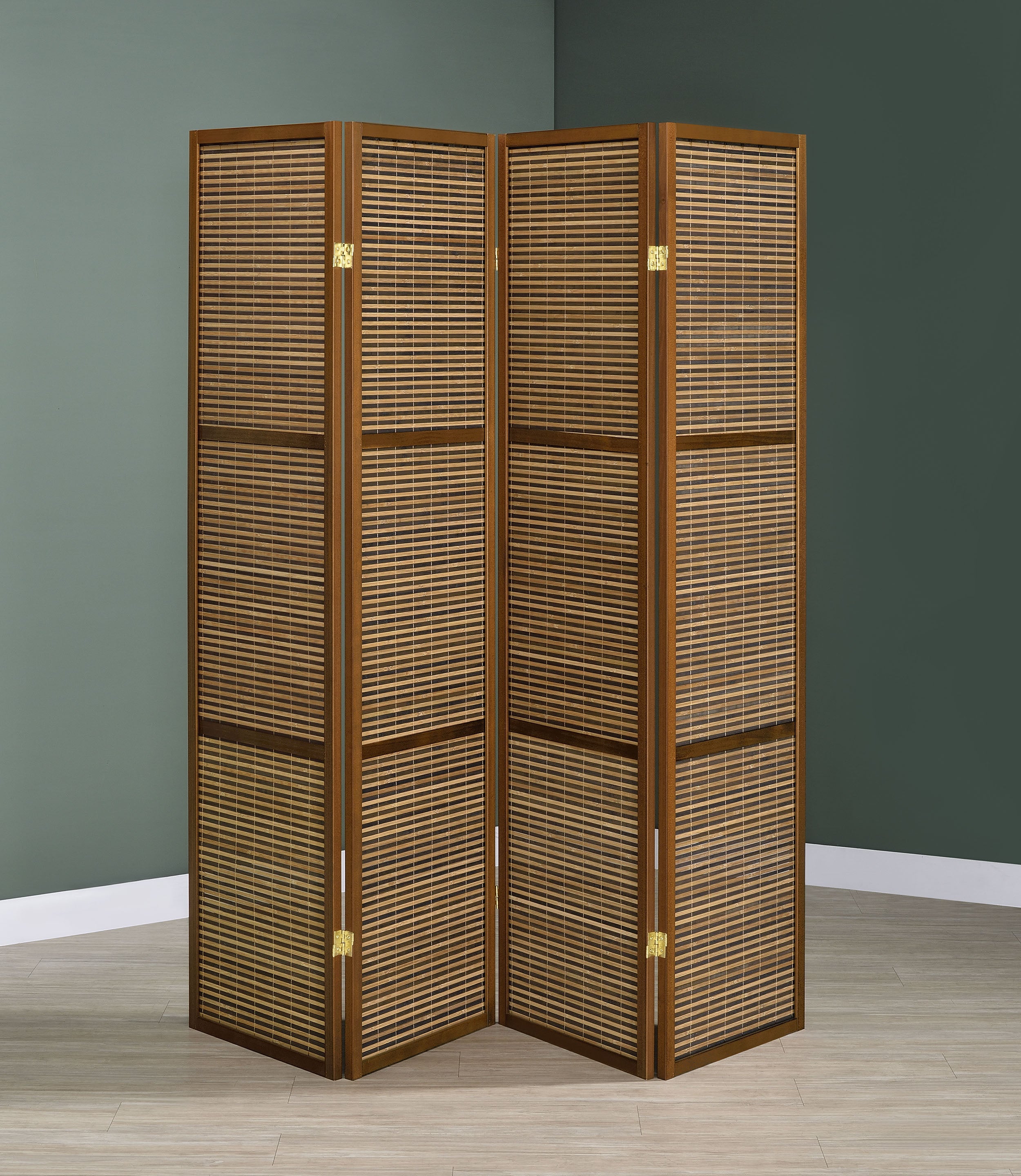 Browning 4-panel Bamboo Room Divider Folding Screen Walnut-