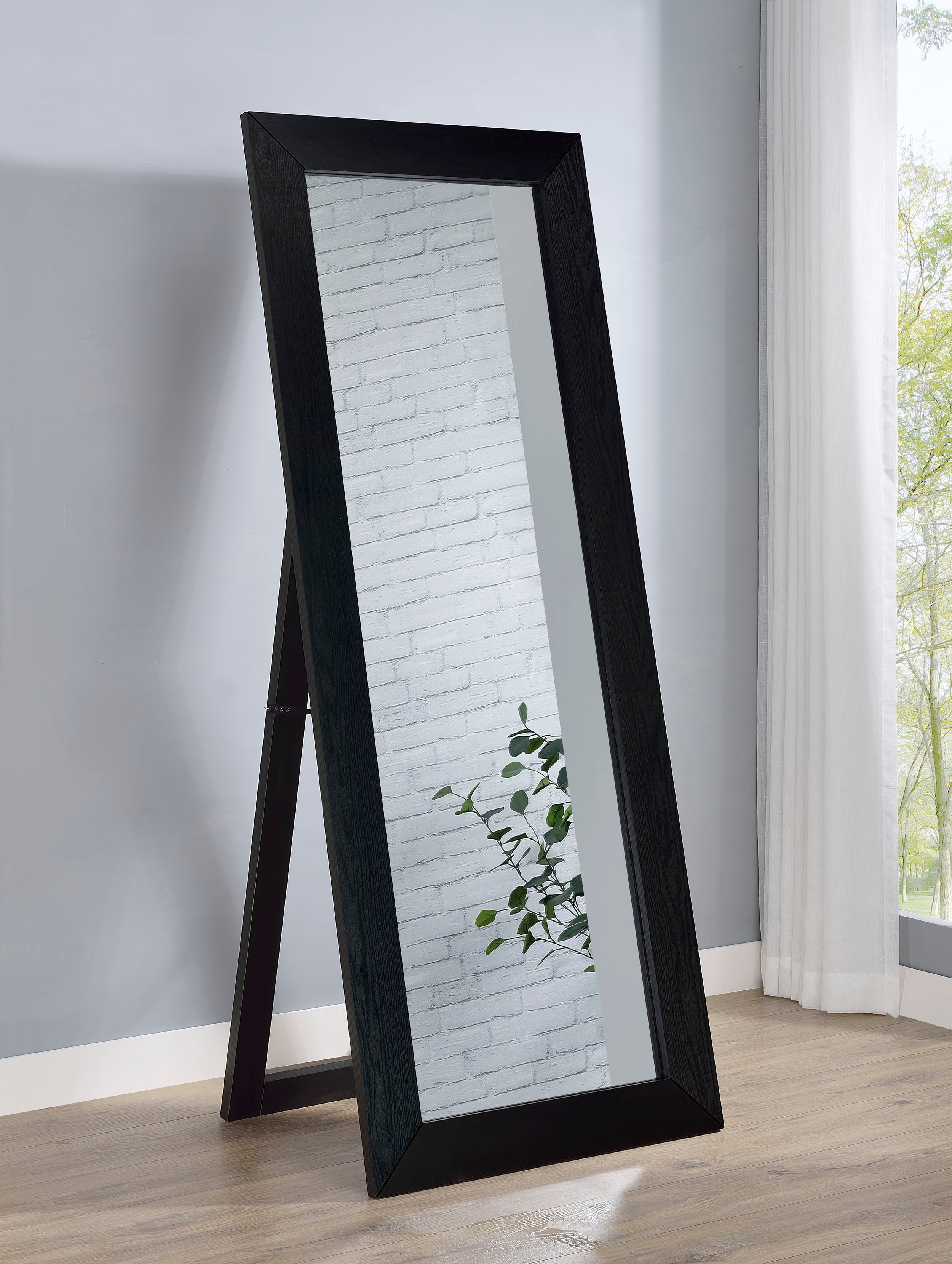 Cadence Tempered Glass Full Length Standing Mirror Black Oak-