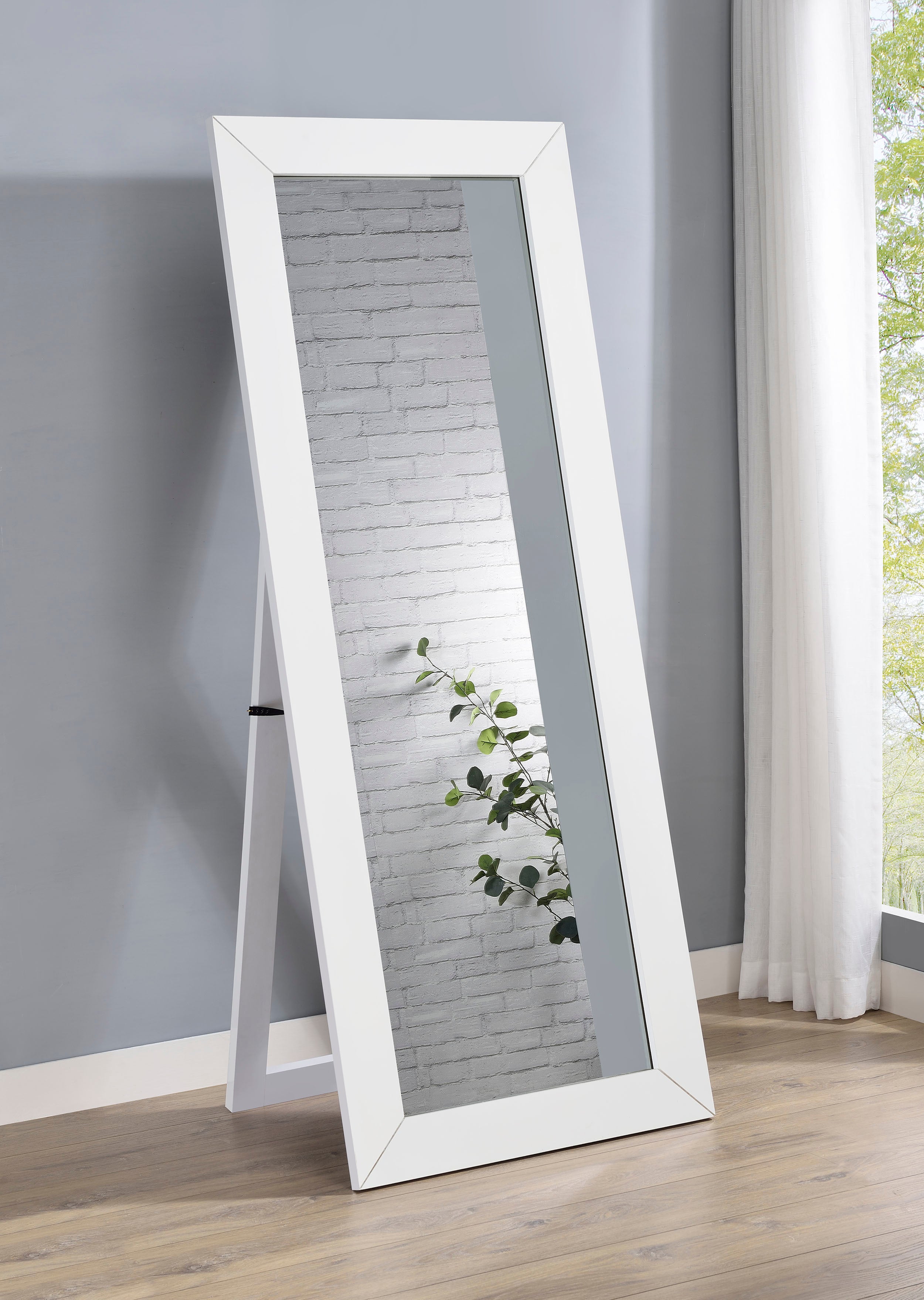 Cadence Tempered Glass Full Length Mirror White High Gloss-