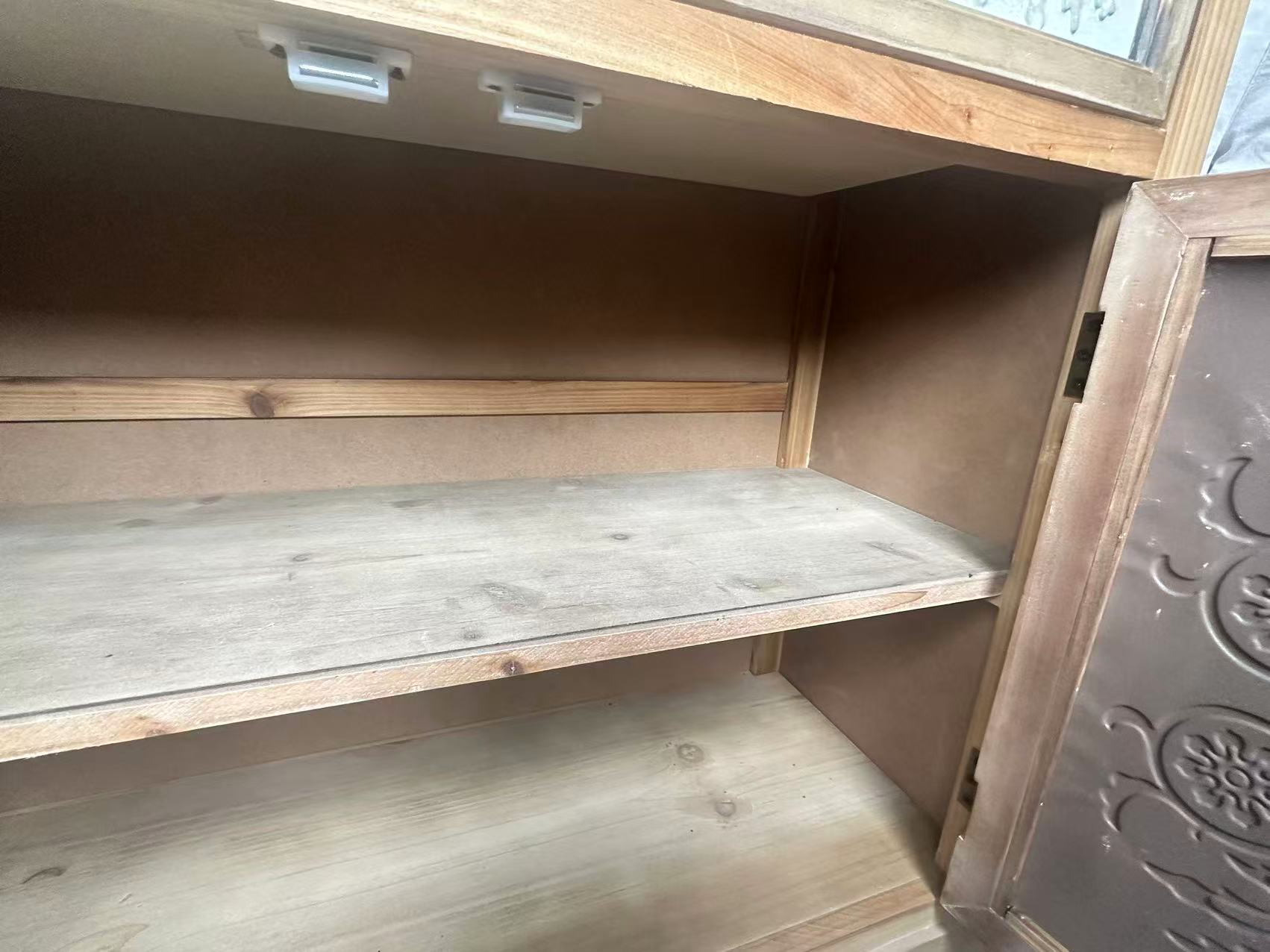 Rustic Vintage Accent Cabinet with Carved Floral Panels