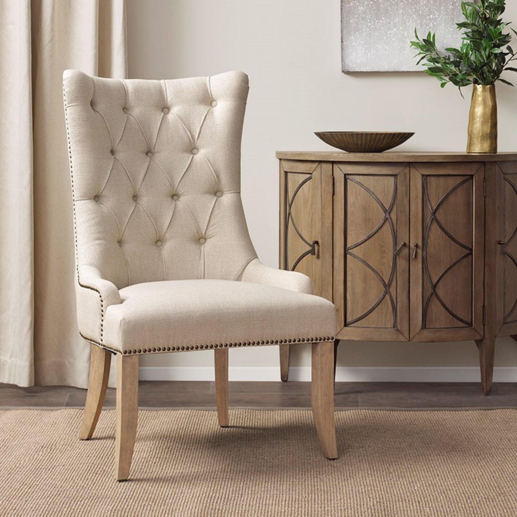 Lucas - Button Tufted Captain Accent Chair High Back - Cream