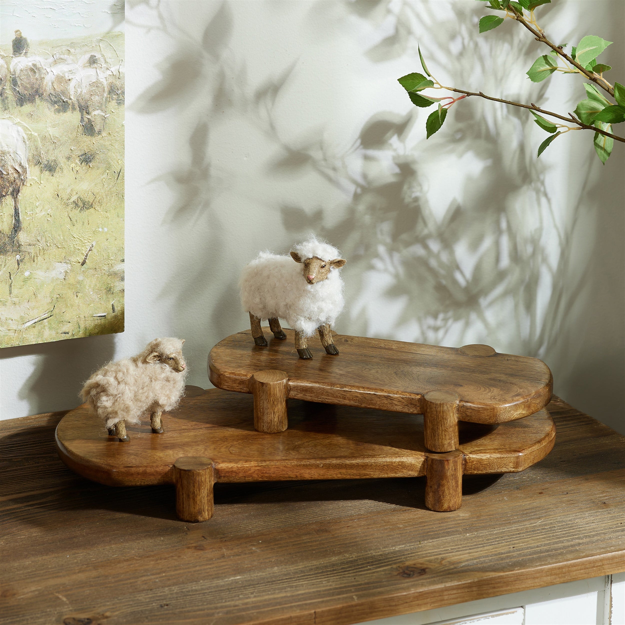 Mango Wood Pedestal Tray (Set of 2)