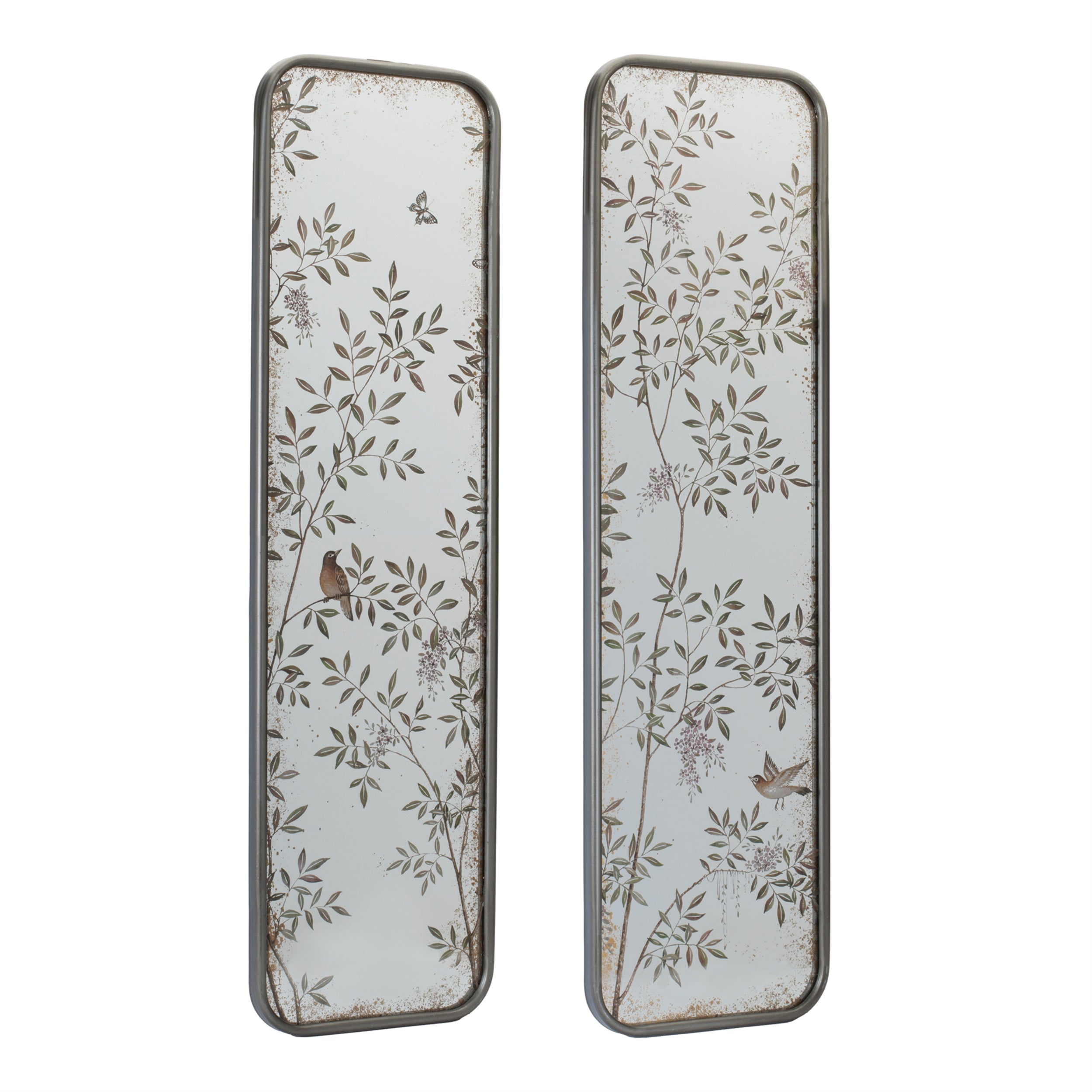 Wall Mirror with Bird and Floral Foliage Print (Set of 2)