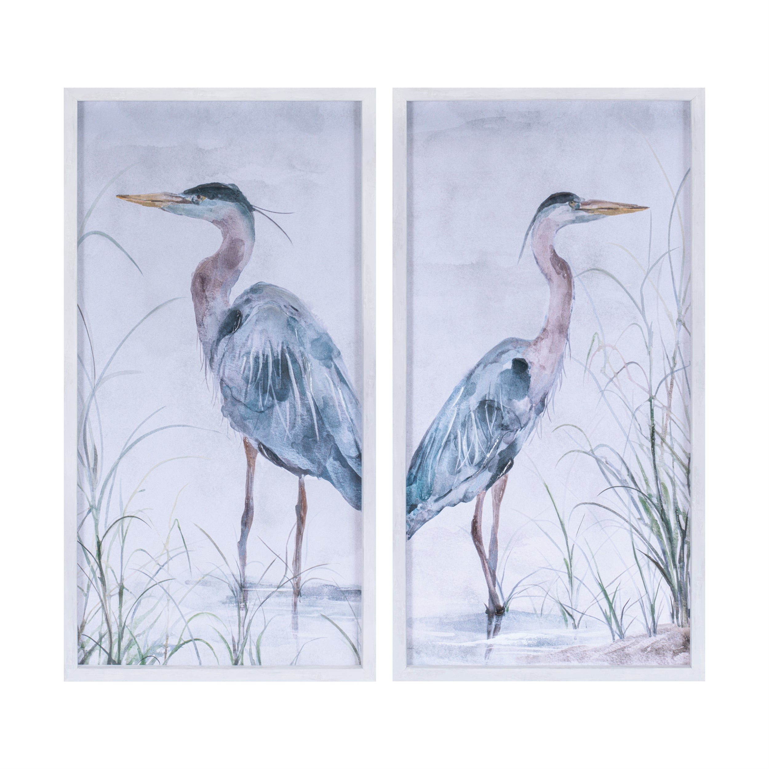Framed lake heron bird wall print (set of 2)