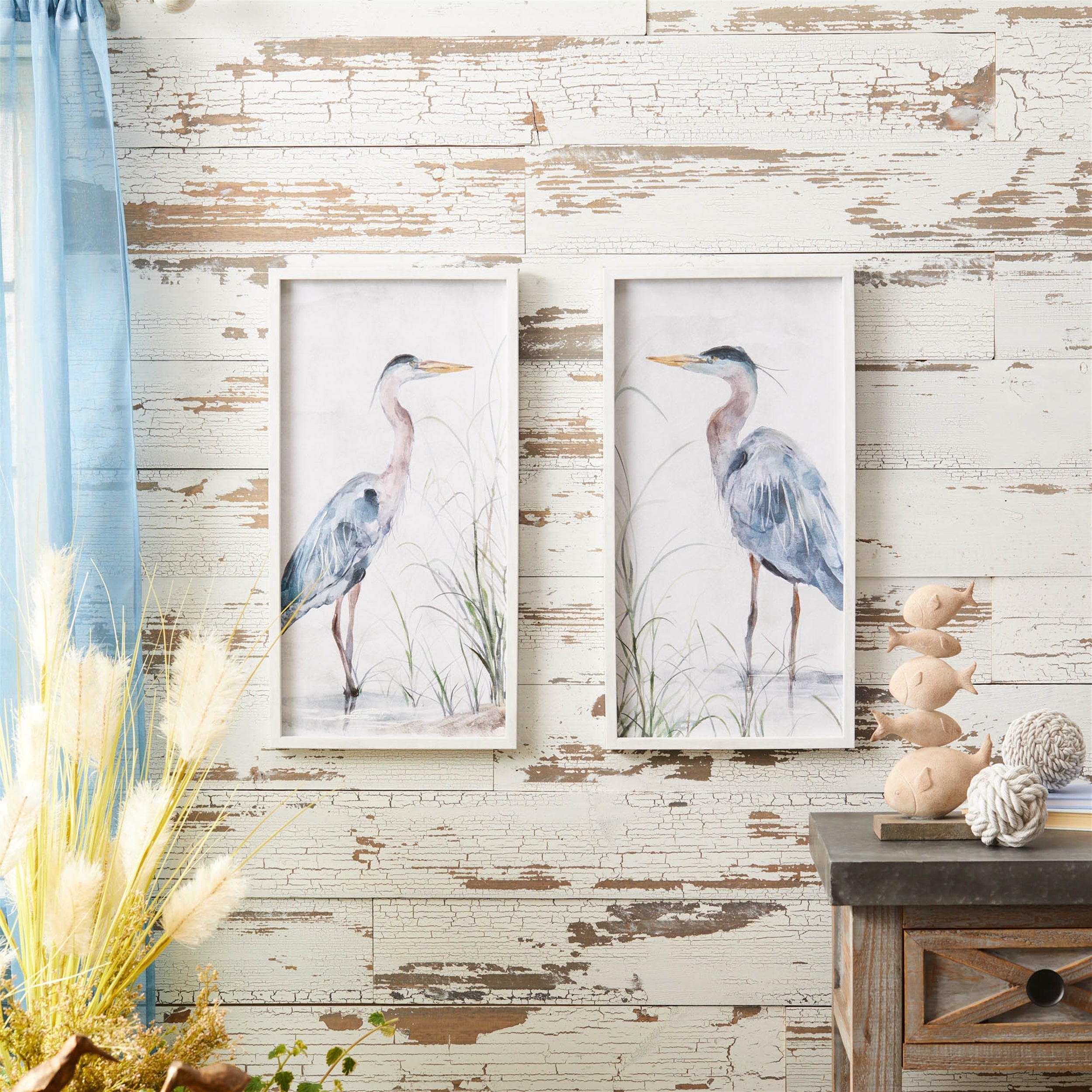 Framed-lake-heron-bird-wall-print-(set-of-2)-Wall-Art