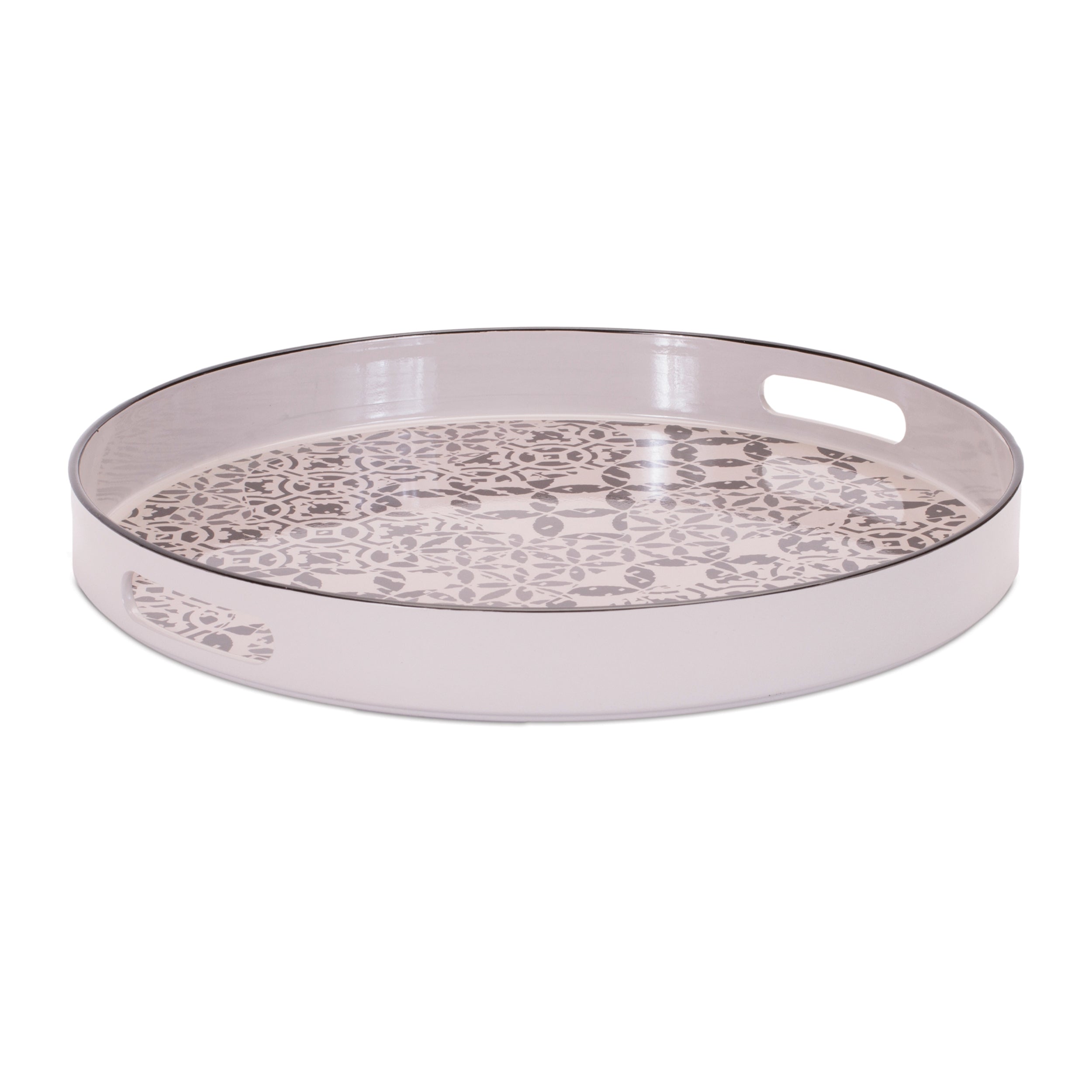 Round Ornate Geometric Print Tray 17.5"D