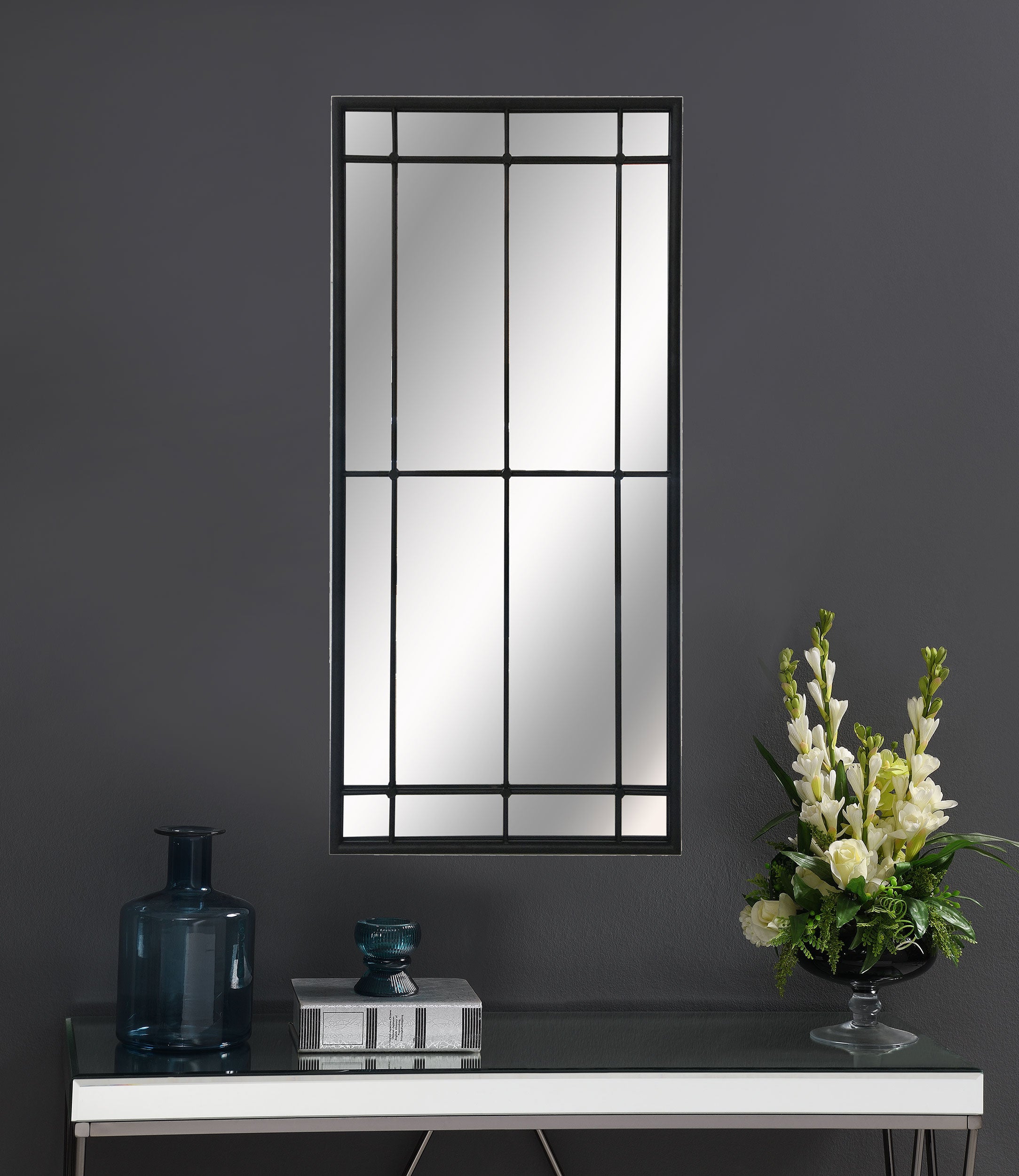 Annetta 24 x 52 Inch Window Pane Wall Mirror Black-CoasterEveryday