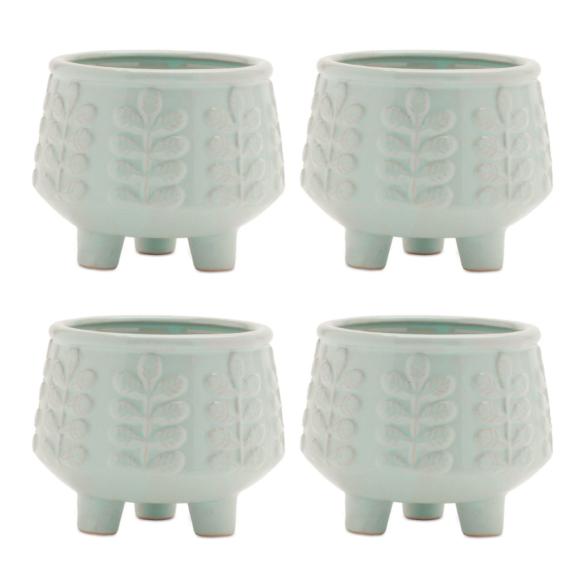 Footed-Ceramic-Leaf-Pattern-Planter-(Set-of-4)-Pots-&-Planters