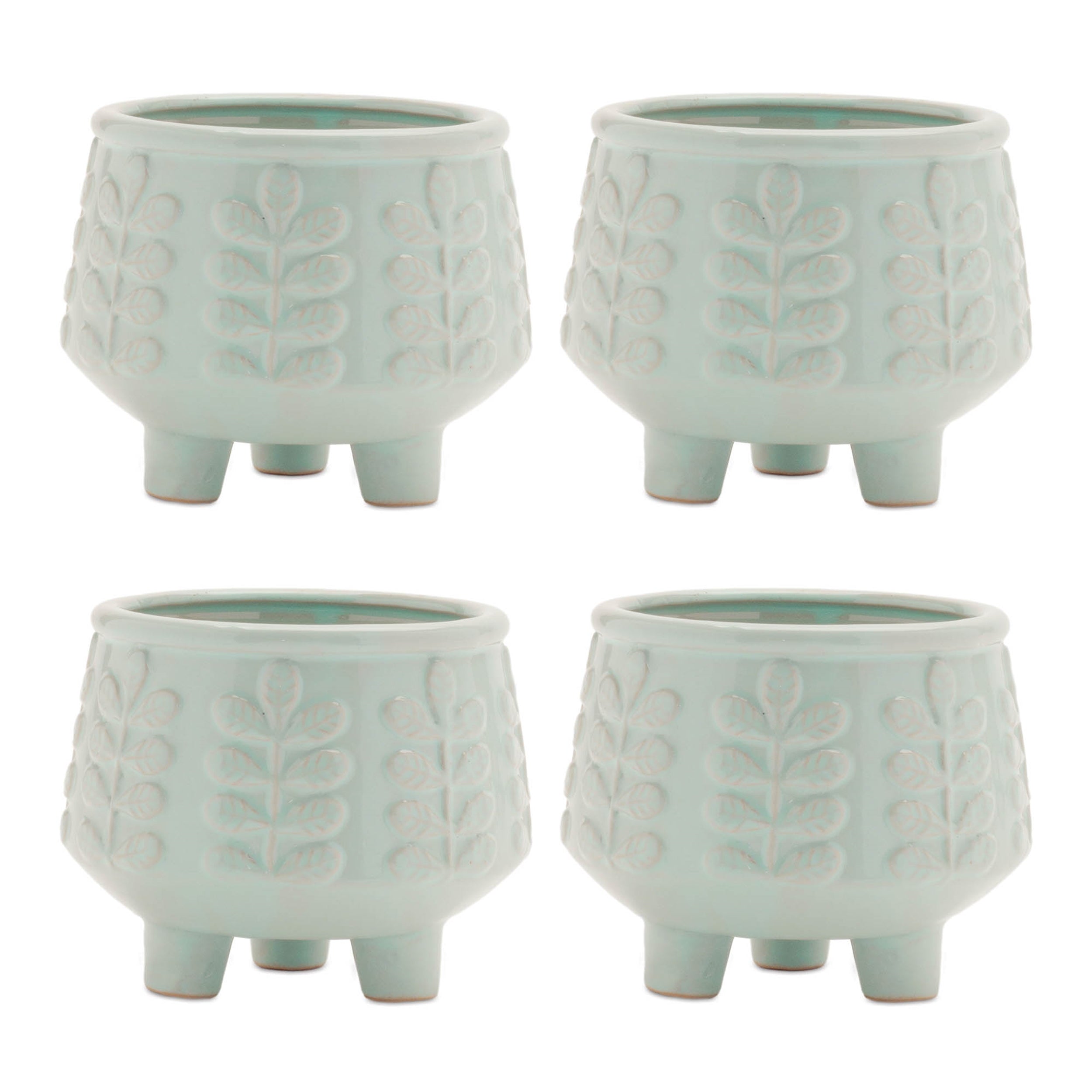 Footed-Ceramic-Leaf-Pattern-Planter-(Set-of-4)-Pots-&-Planters