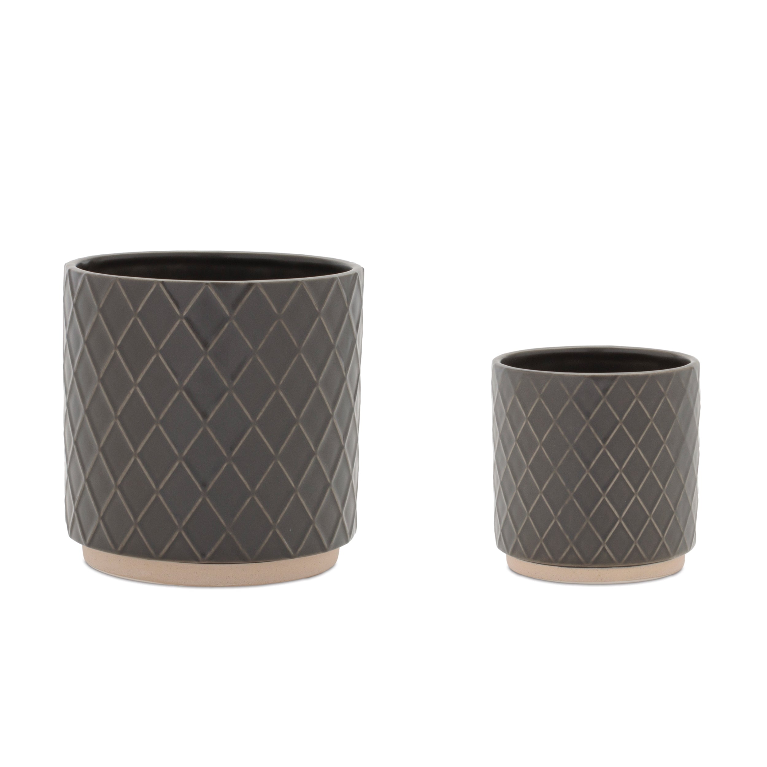 Ceramic-Diamond-Pattern-Planter-(Set-of-2)-Pots-&-Planters