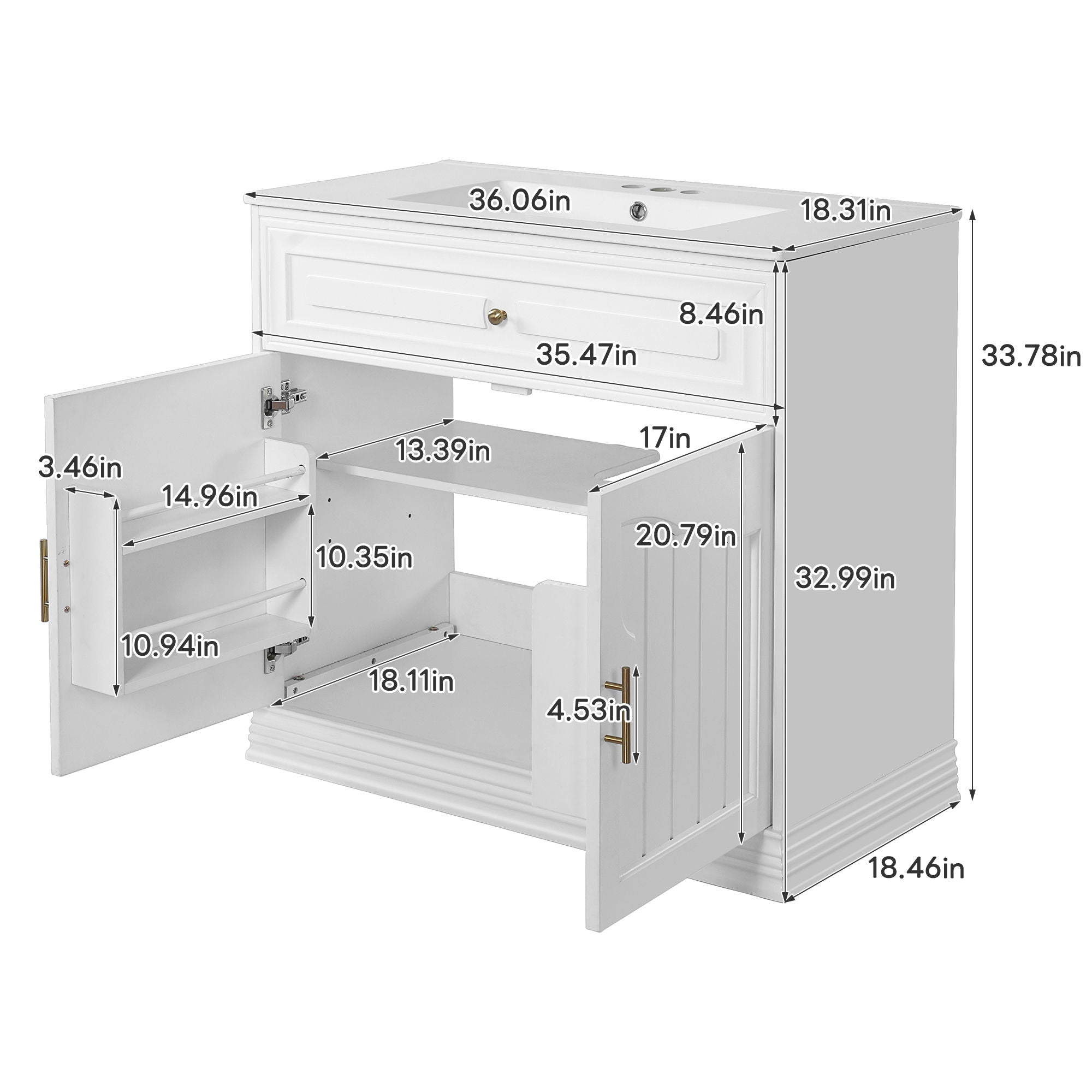 Bathroom Vanity With Sink, Cabinet With 2 Soft Closing Doors