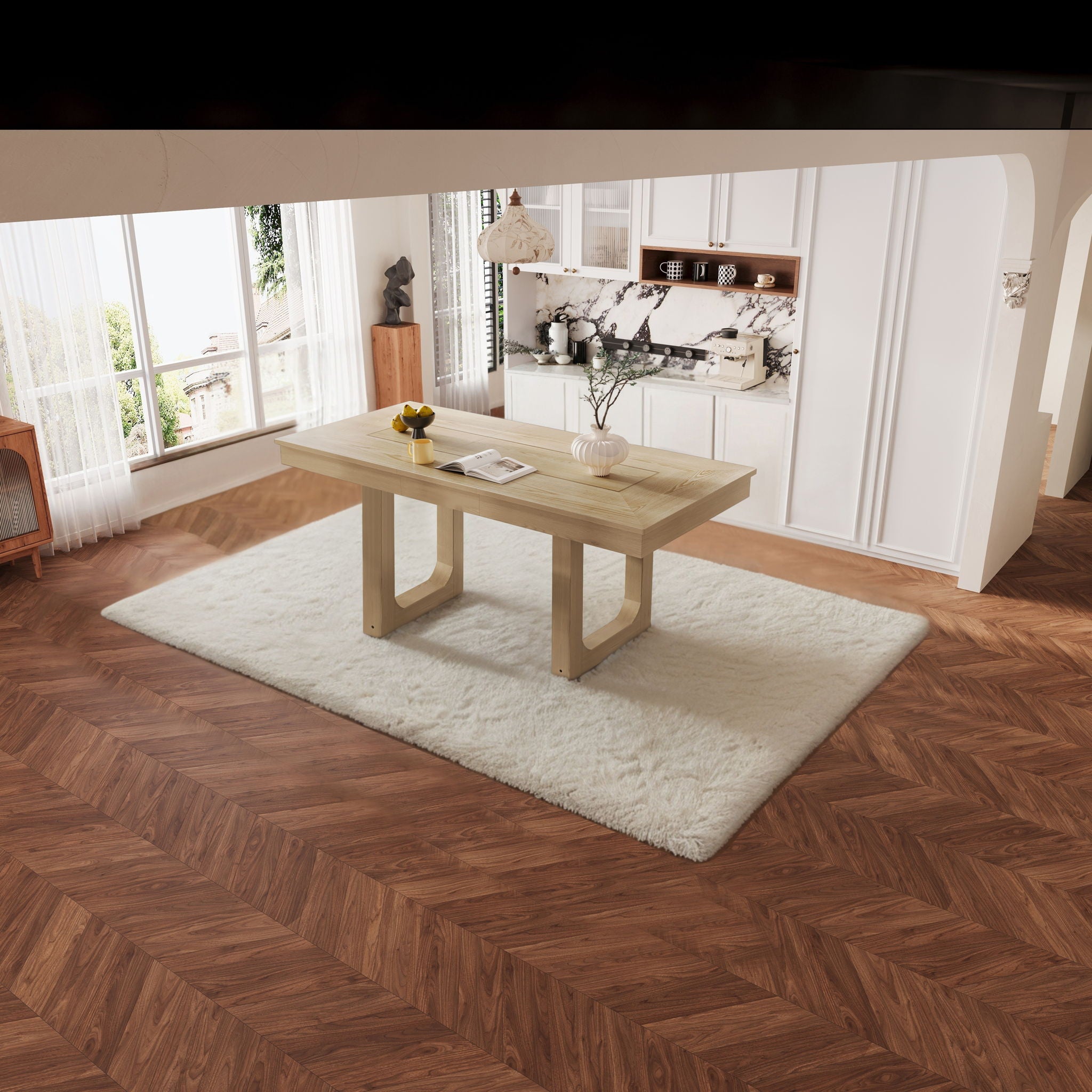 Farmhouse Wooden Kitchen Table With Removable Leaf