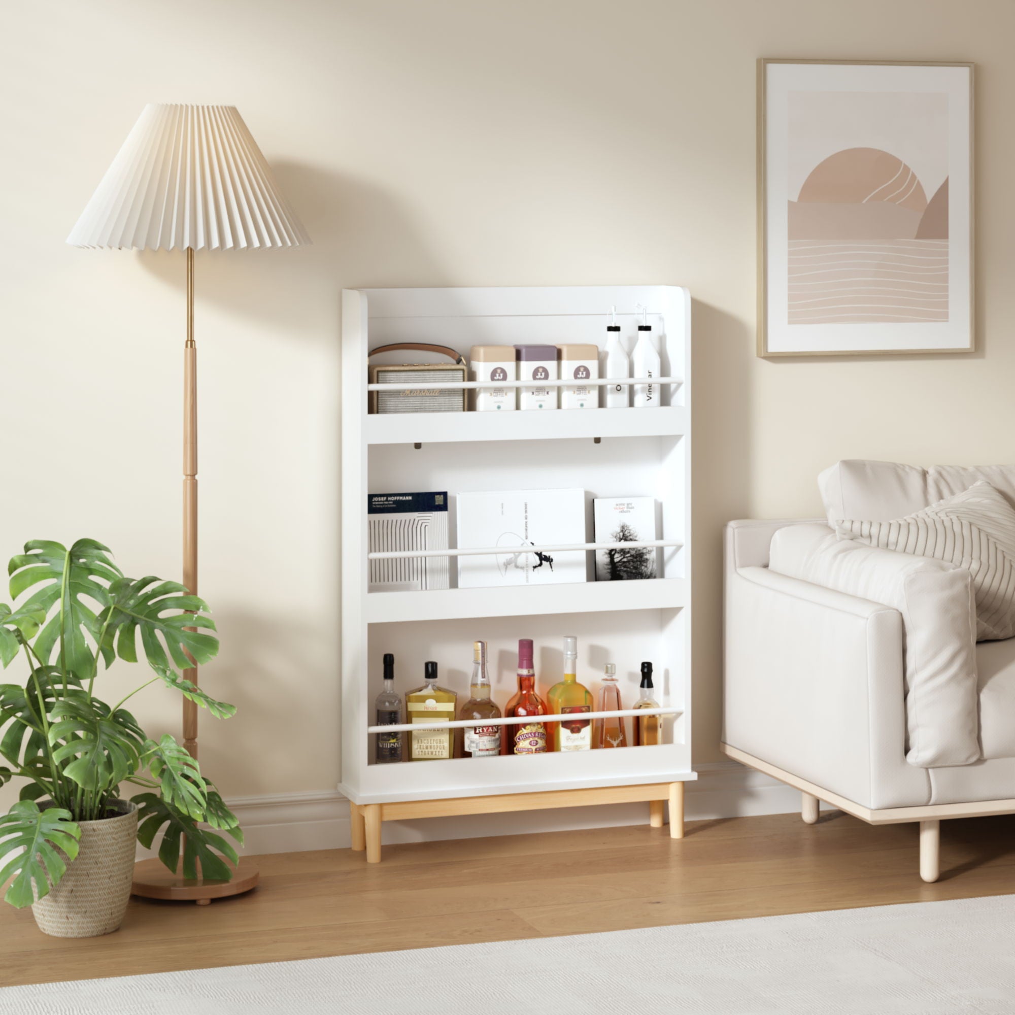 Wall Mounted Bookshelf, 3 Front Facing Display Shelves For Toddler Bedroom - White