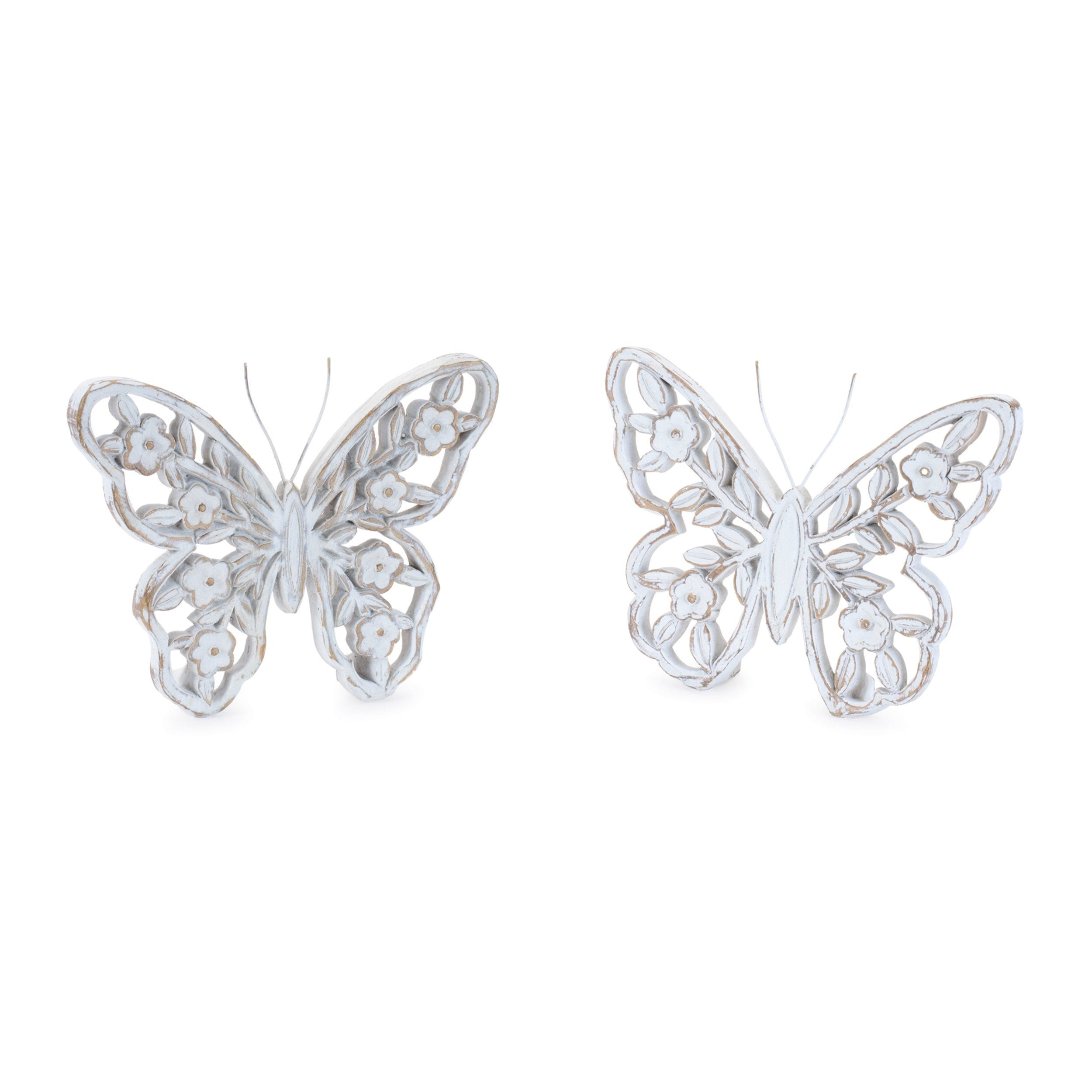 White-Washed-Floral-Butterfly-Decor-(Set-of-2)-Decorative-Objects