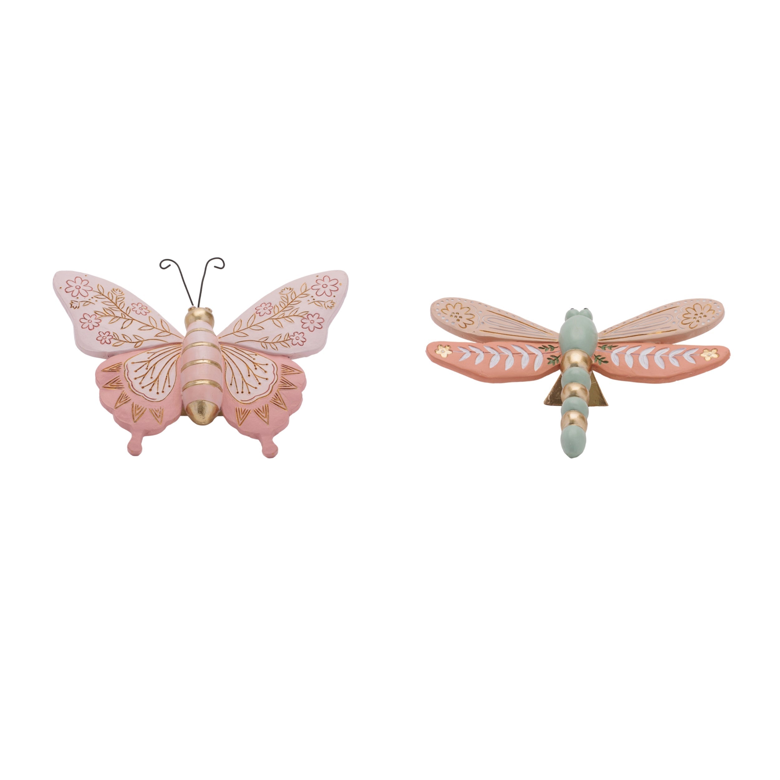 Floral Etched Butterfly and Dragonfly Shelf Sitters (Set of 4)