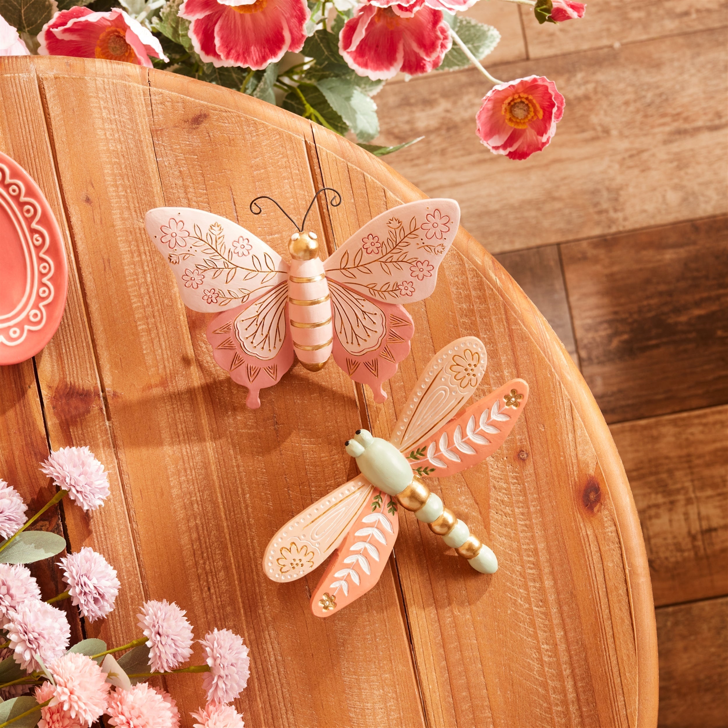 Floral Etched Butterfly and Dragonfly Shelf Sitters (Set of 4)