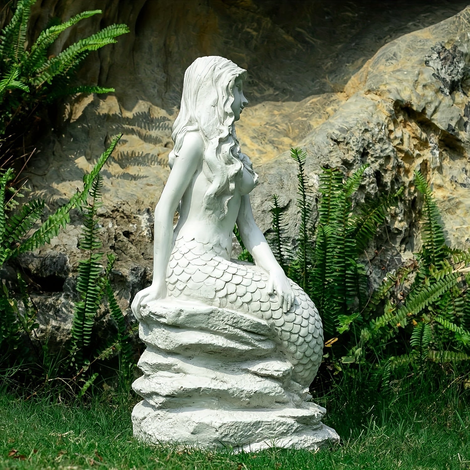 20" H Mermaid on Ocean Rock Garden Statue Resin Outdoor Sculpture
