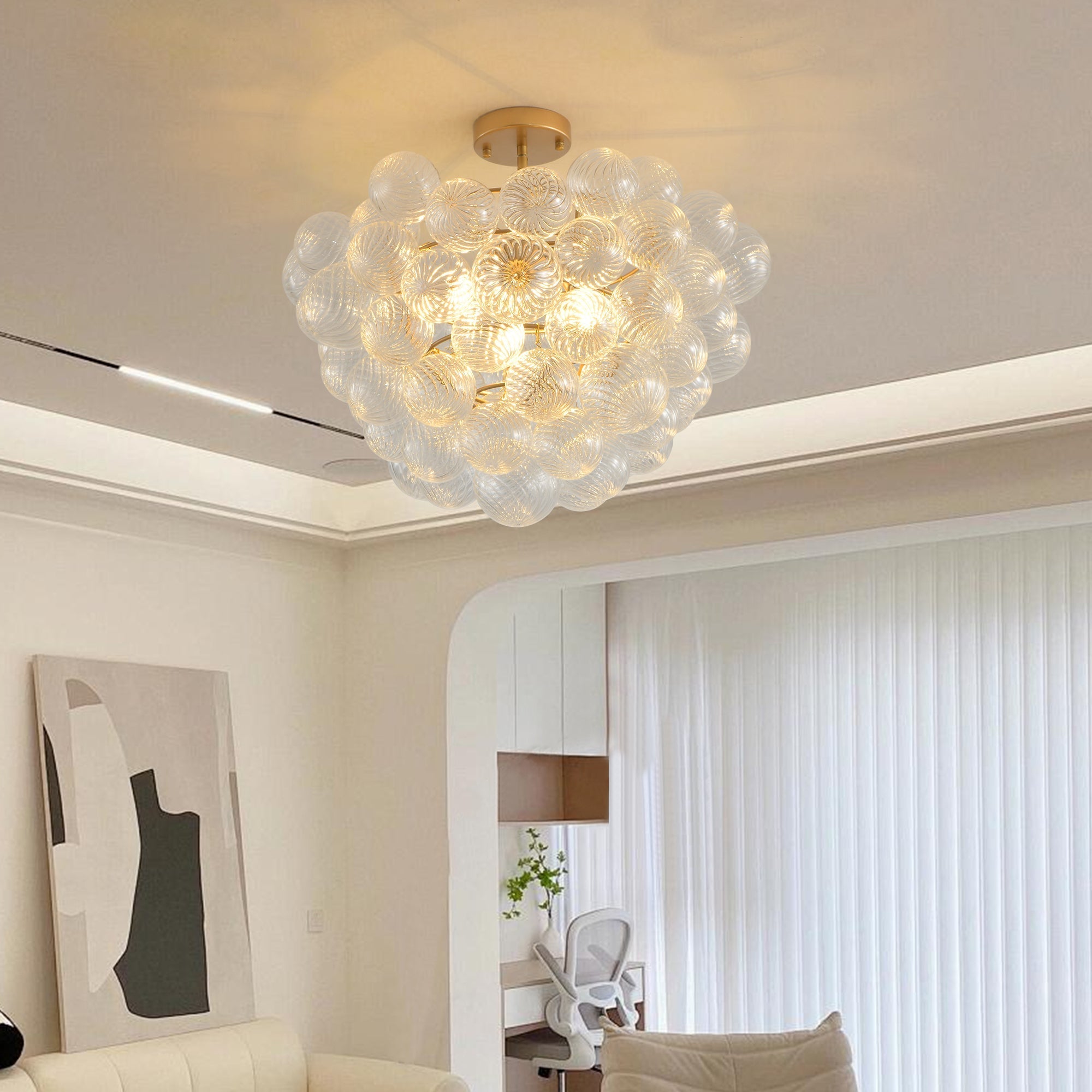 20-Inch Gold Ceiling Pendant Light with Threaded Clear Glass Globe Shade