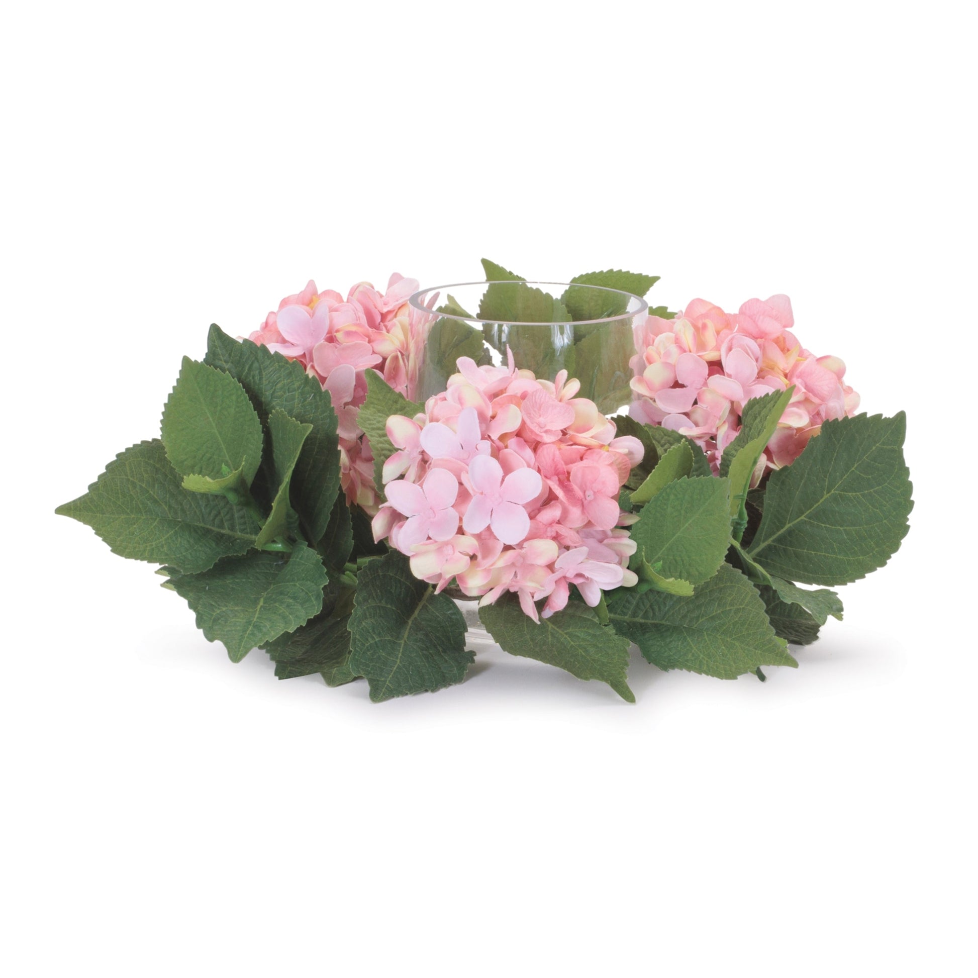 Hydrangea-floral-candle-ring-with-glass-hurricane-(set-of-2)-Artificial-Flowering-Plants