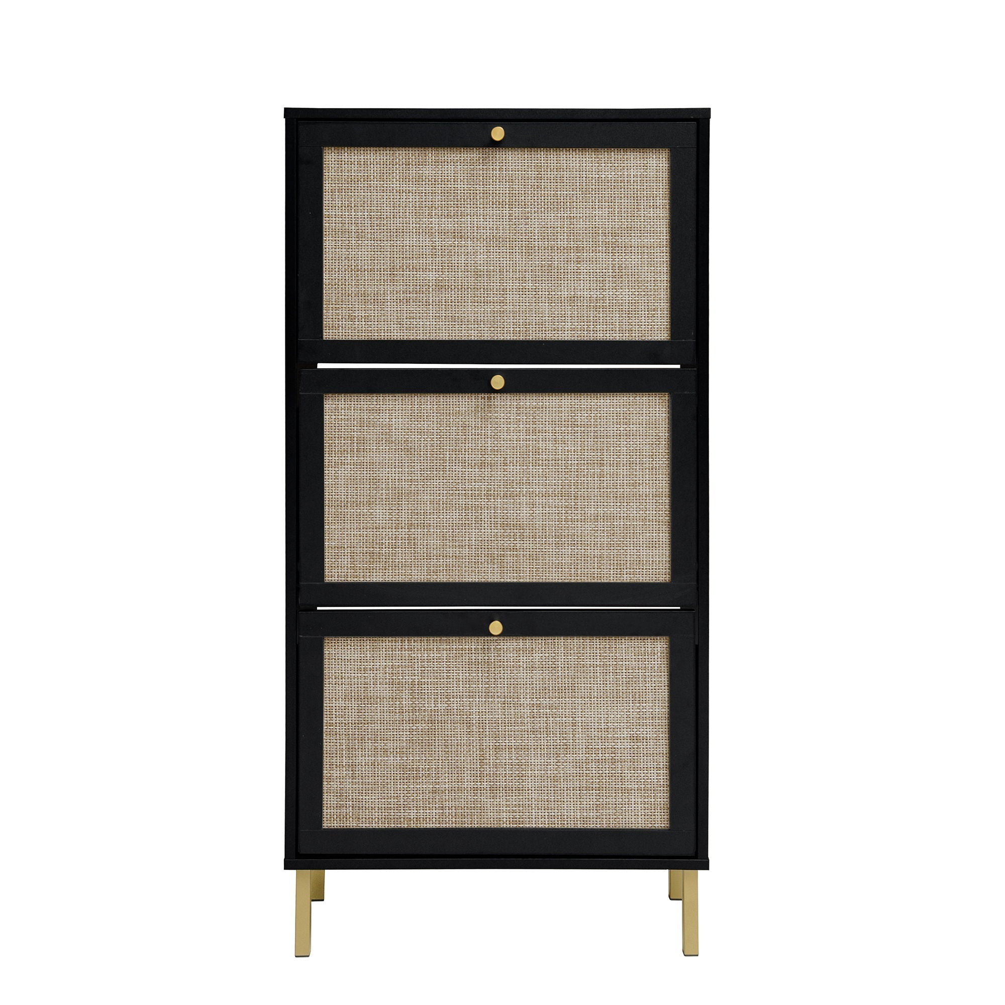 Modern Rattan 3 Door Shoe Rack Cabinet for Entryway