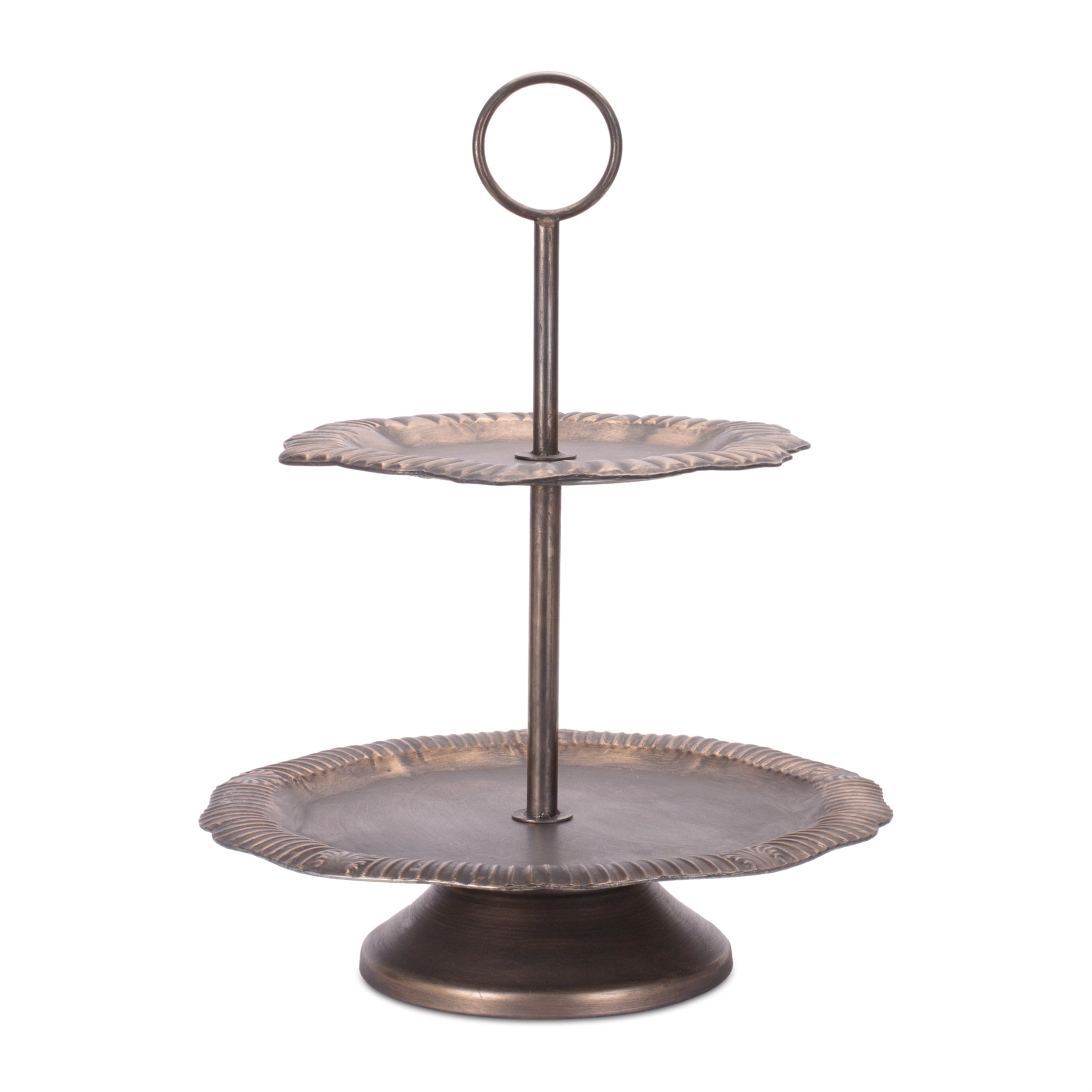 Tiered Bronze Metal Tray 23"H