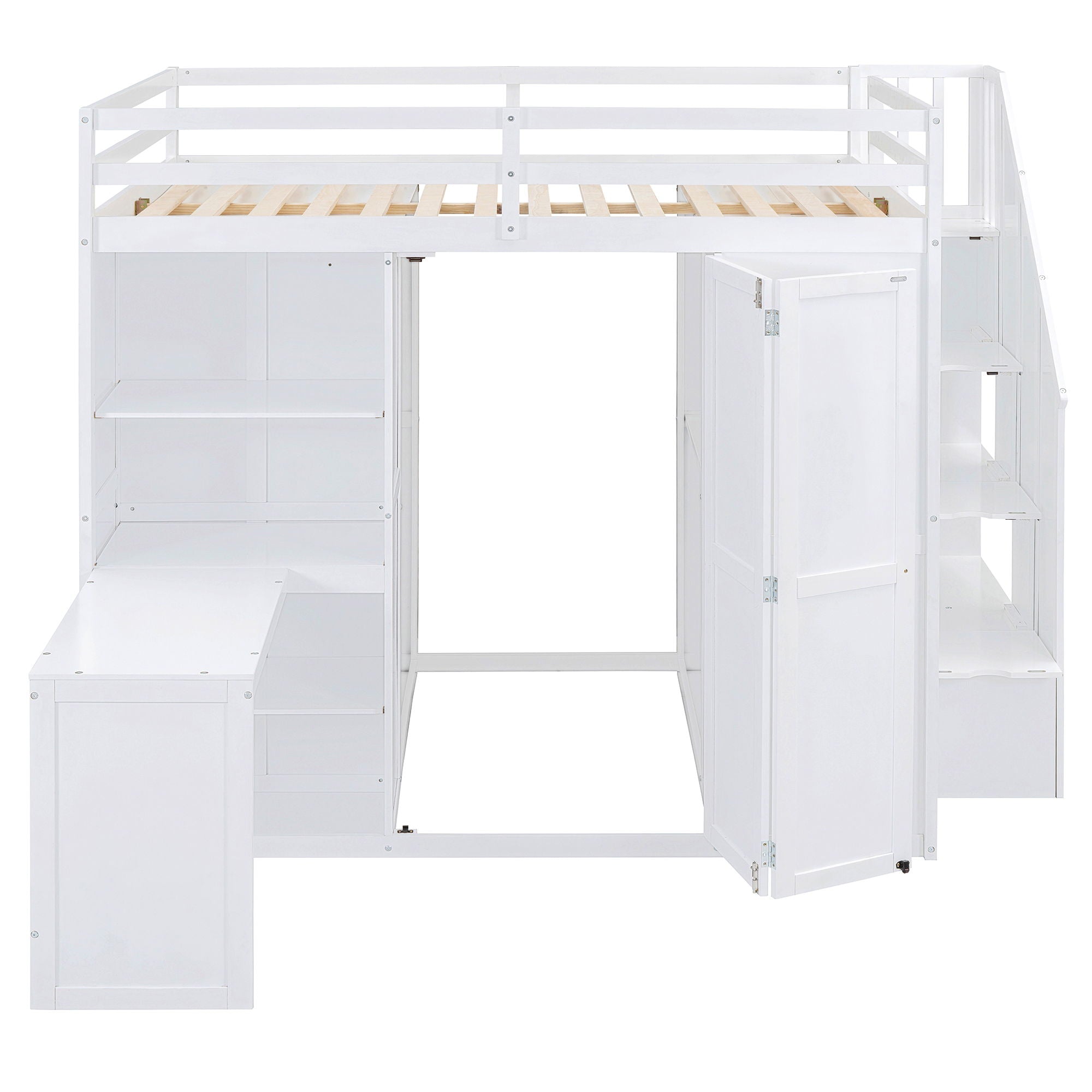 Loft Bed With Wardrobe, Desk And Shelves