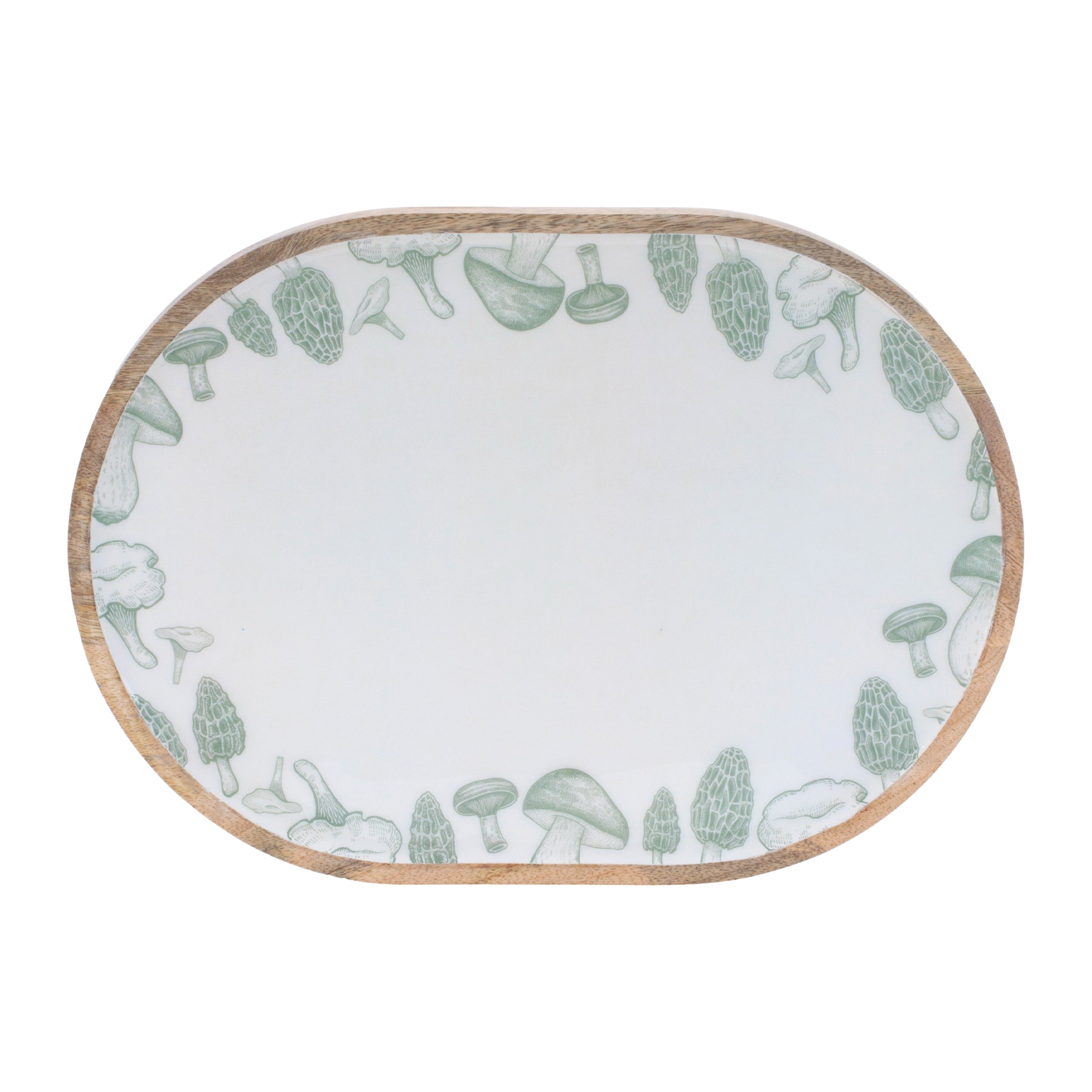 Wood Mushroom and Floral Print Tray (Set of 2)