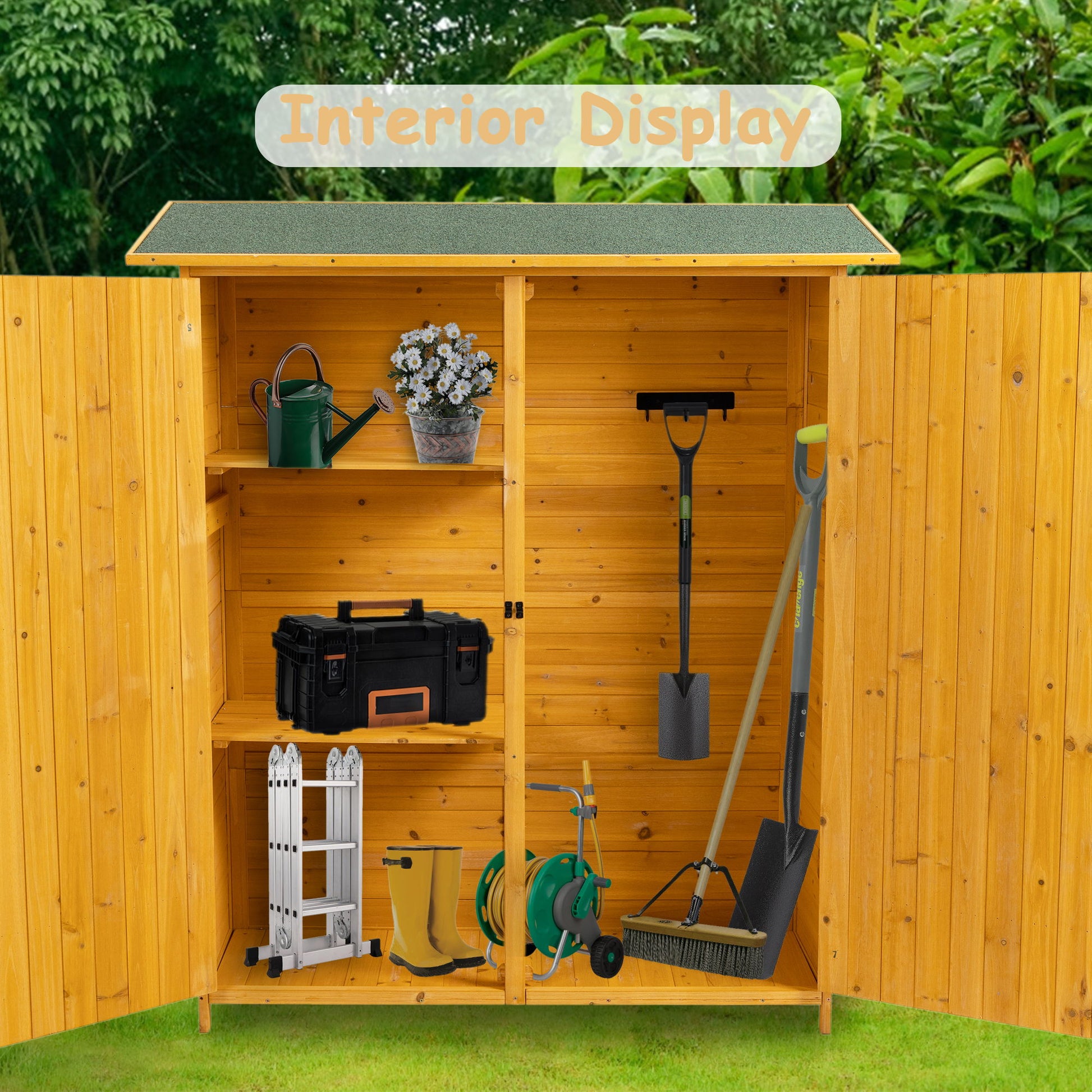 Outdoor Storage Shed With Lockable Door, Tool Storage Shed, Detachable Shelves & Pitch Roof - Best Buy Furniture