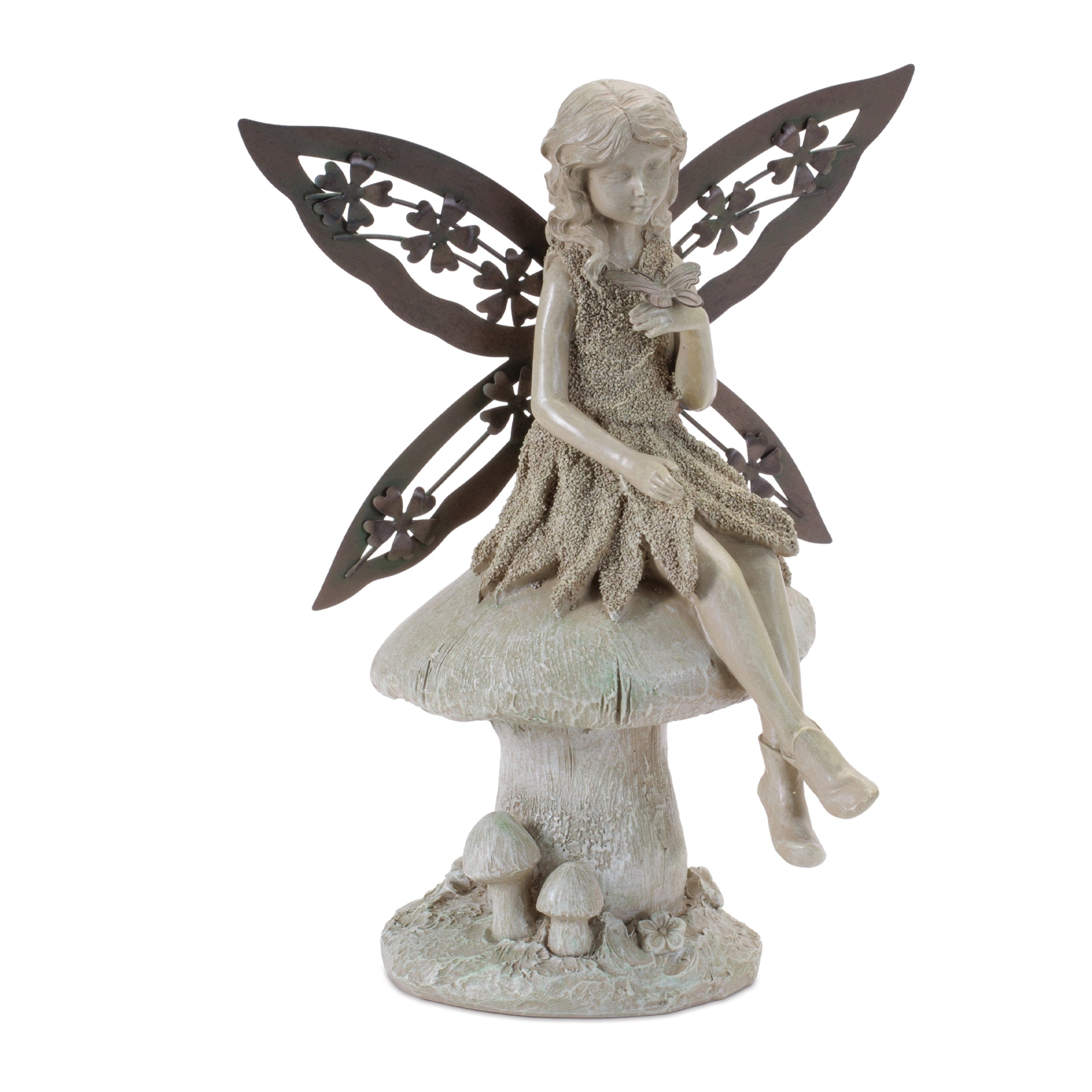 Fairy on mushroom figurine 10.5"h