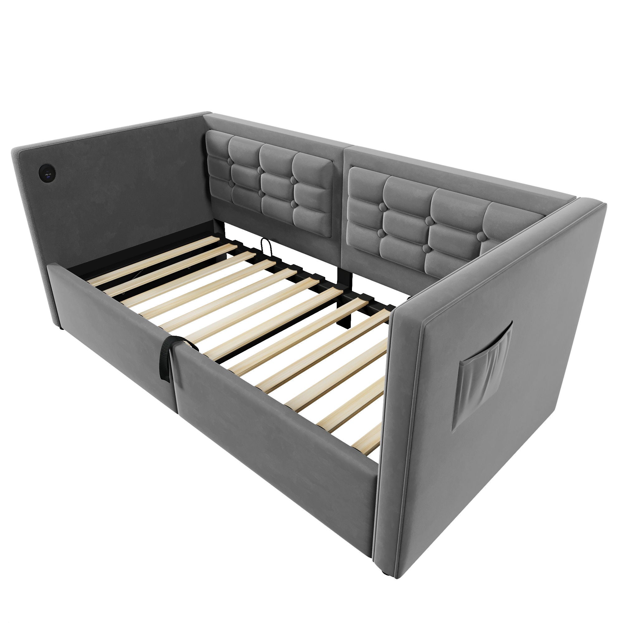 Upholstered Hydraulic Storage Daybed With USB & Type C Charging