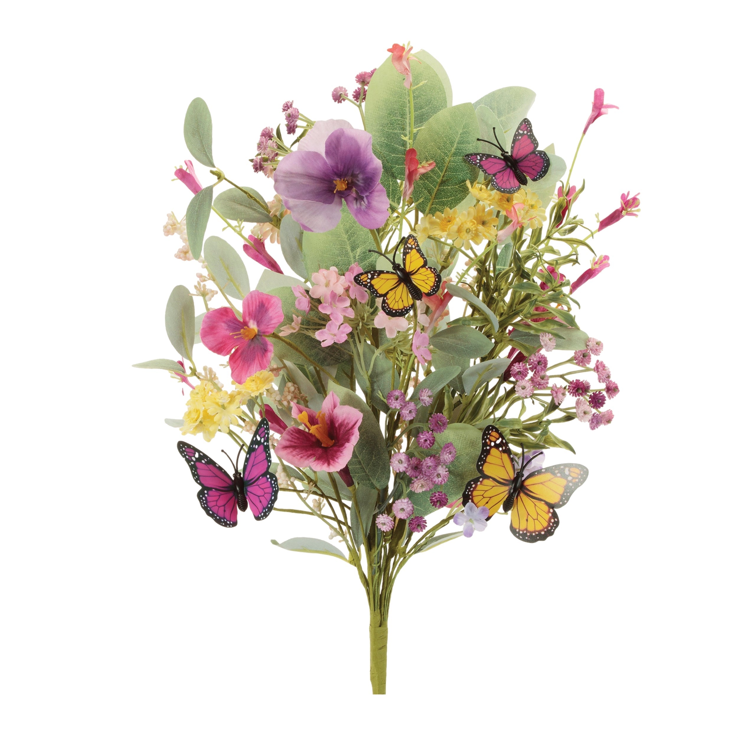 Mixed-pansy-and-butterfly-bush-(set-of-2)-Artificial-Flowering-Plants