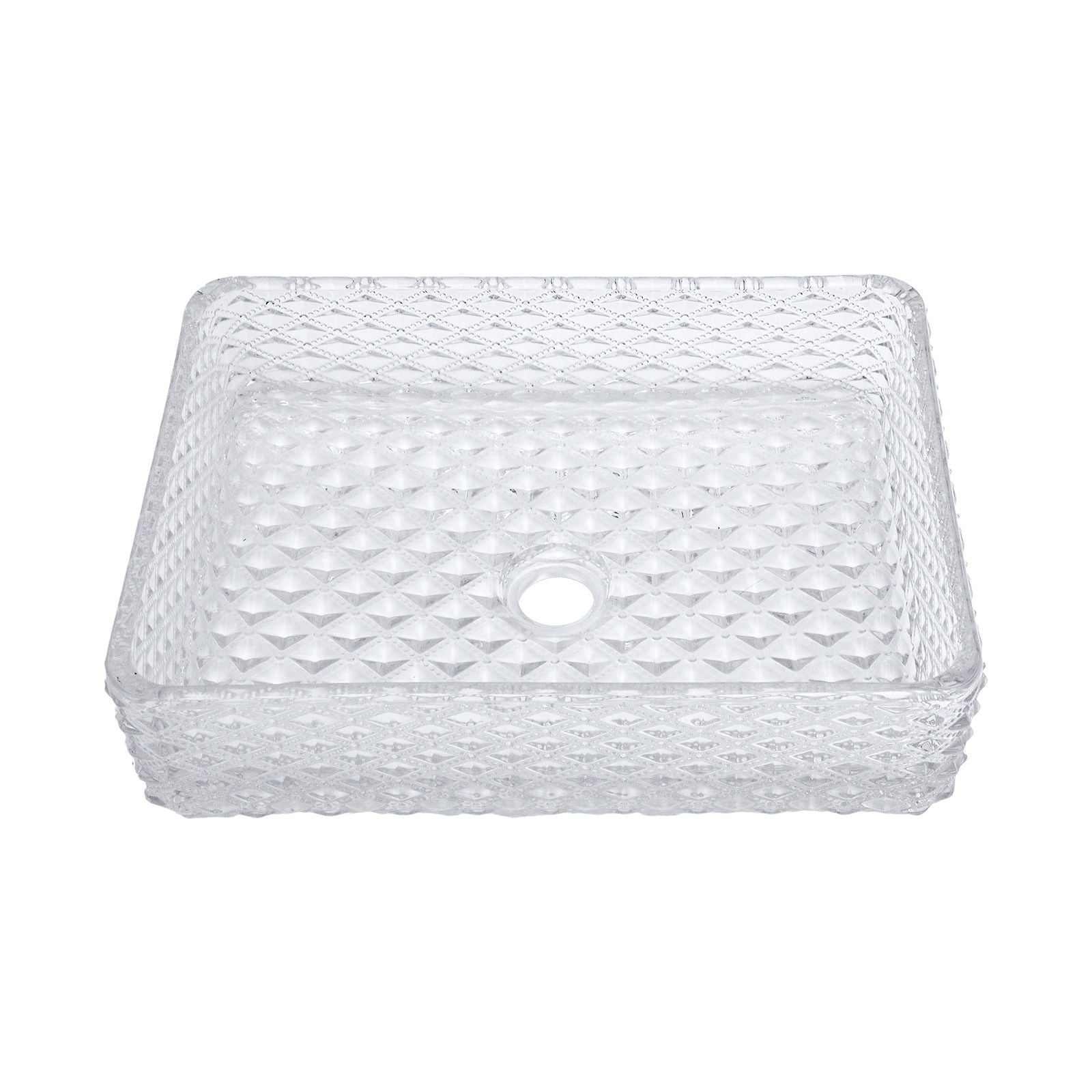 Rectangle Vessel Sink With Diamond Texture With Pop Up Drain (No Faucet) - White