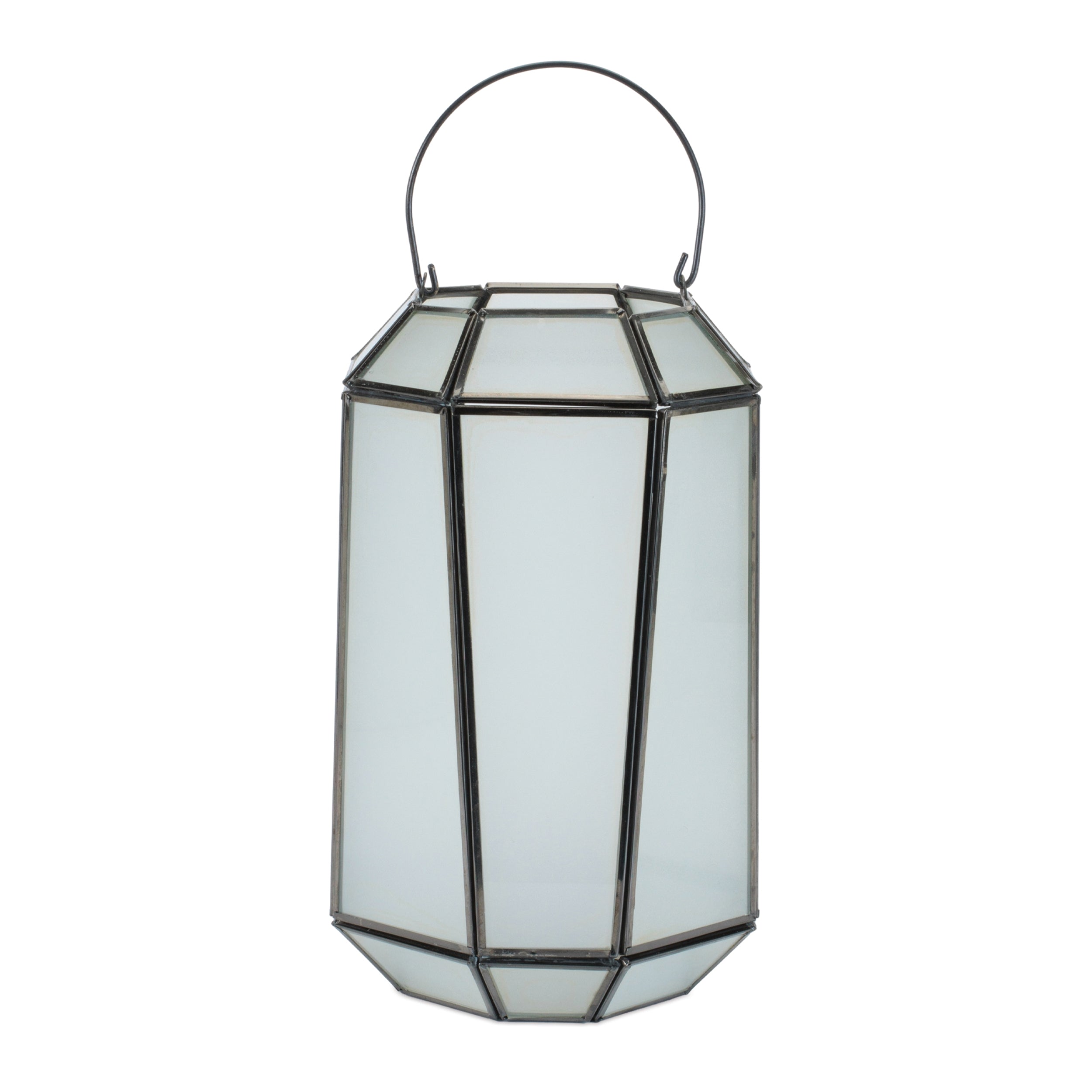 Frosted Glass Lantern with Handle 10.75"H