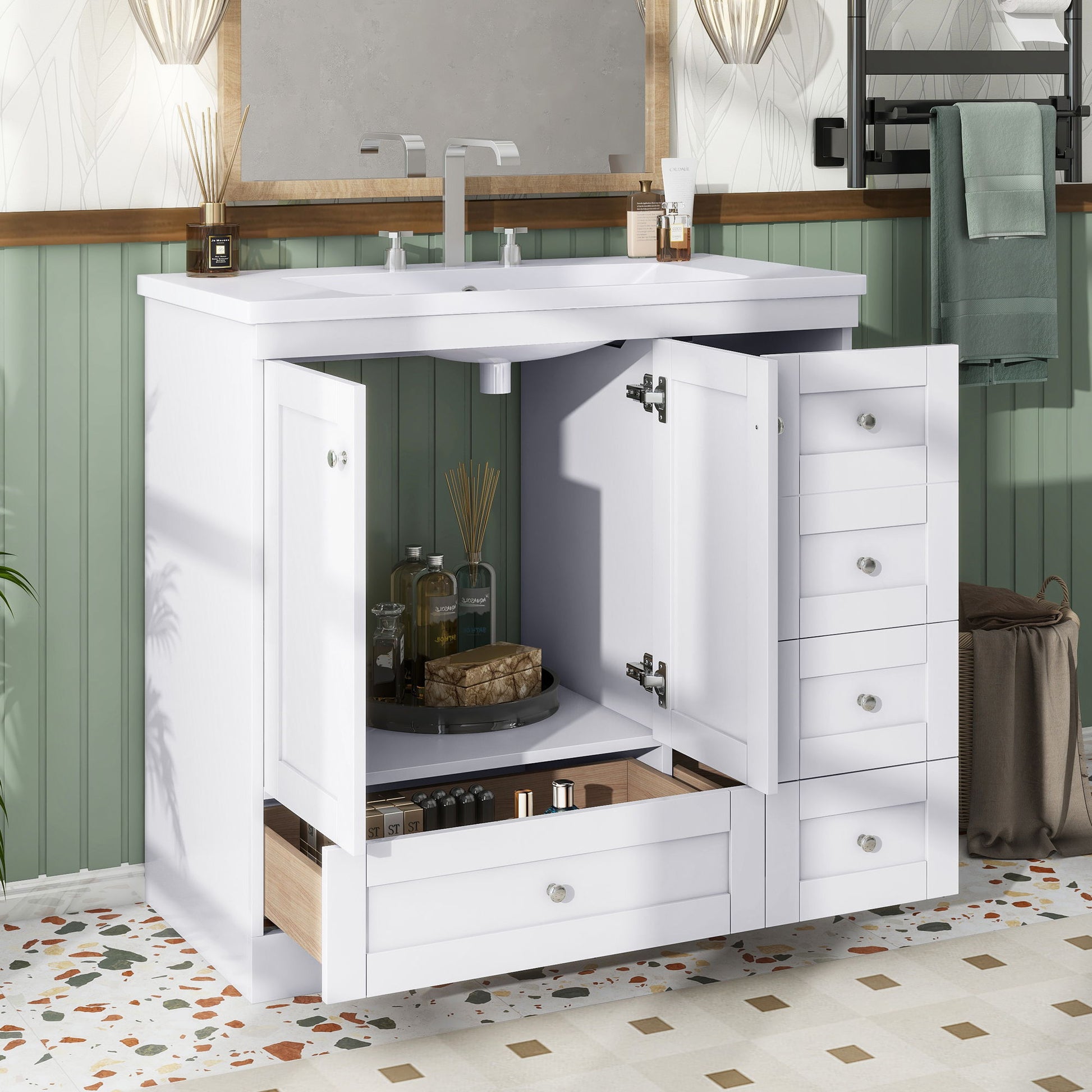 Shaker Free Standing Bathroom Vanity Cabinet With Sink, Soft Close Drawers, Soft Close Doors - Best Buy Furniture