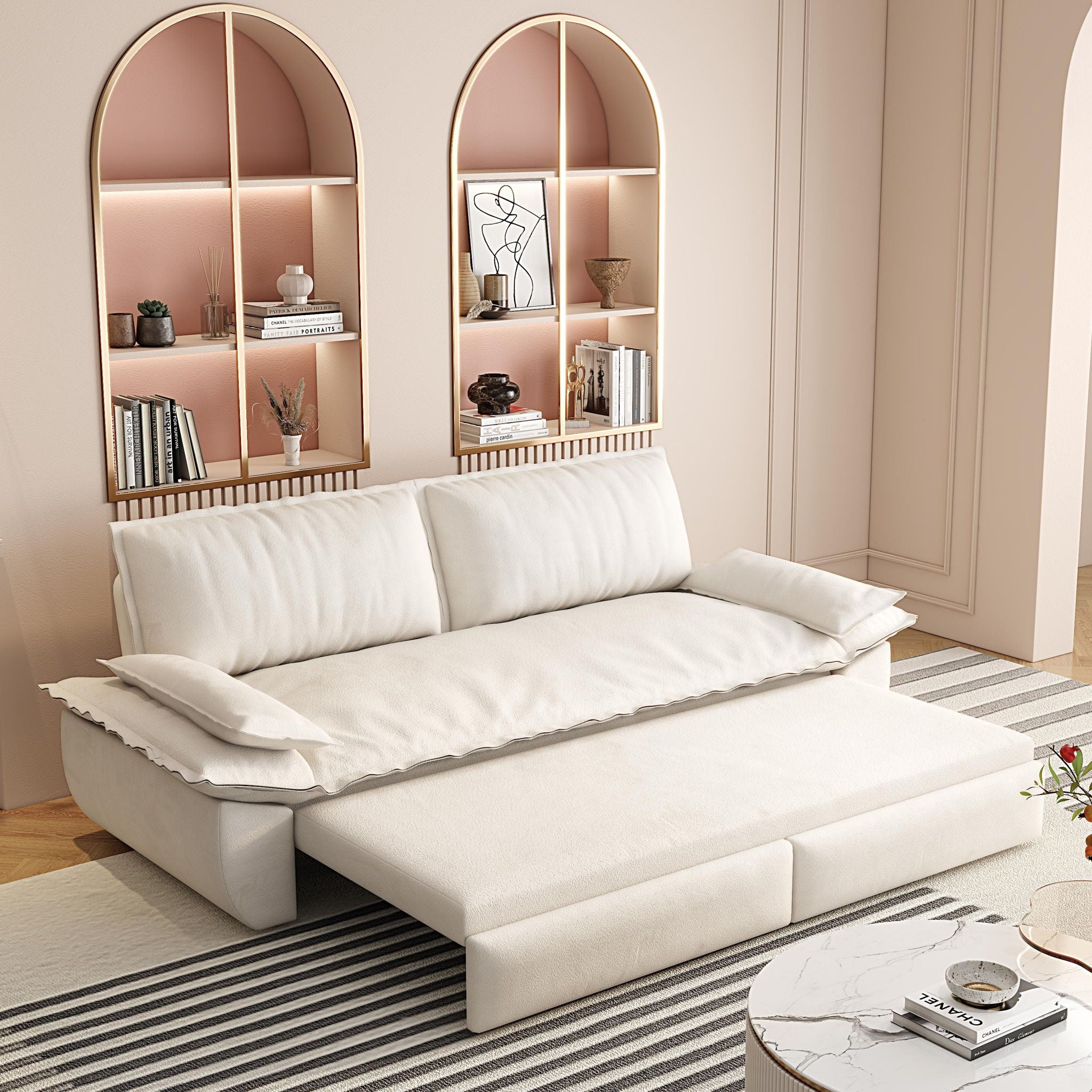 Queen Pull Out 3 In 1 Convertible Sleeper Sofa With Side Storage