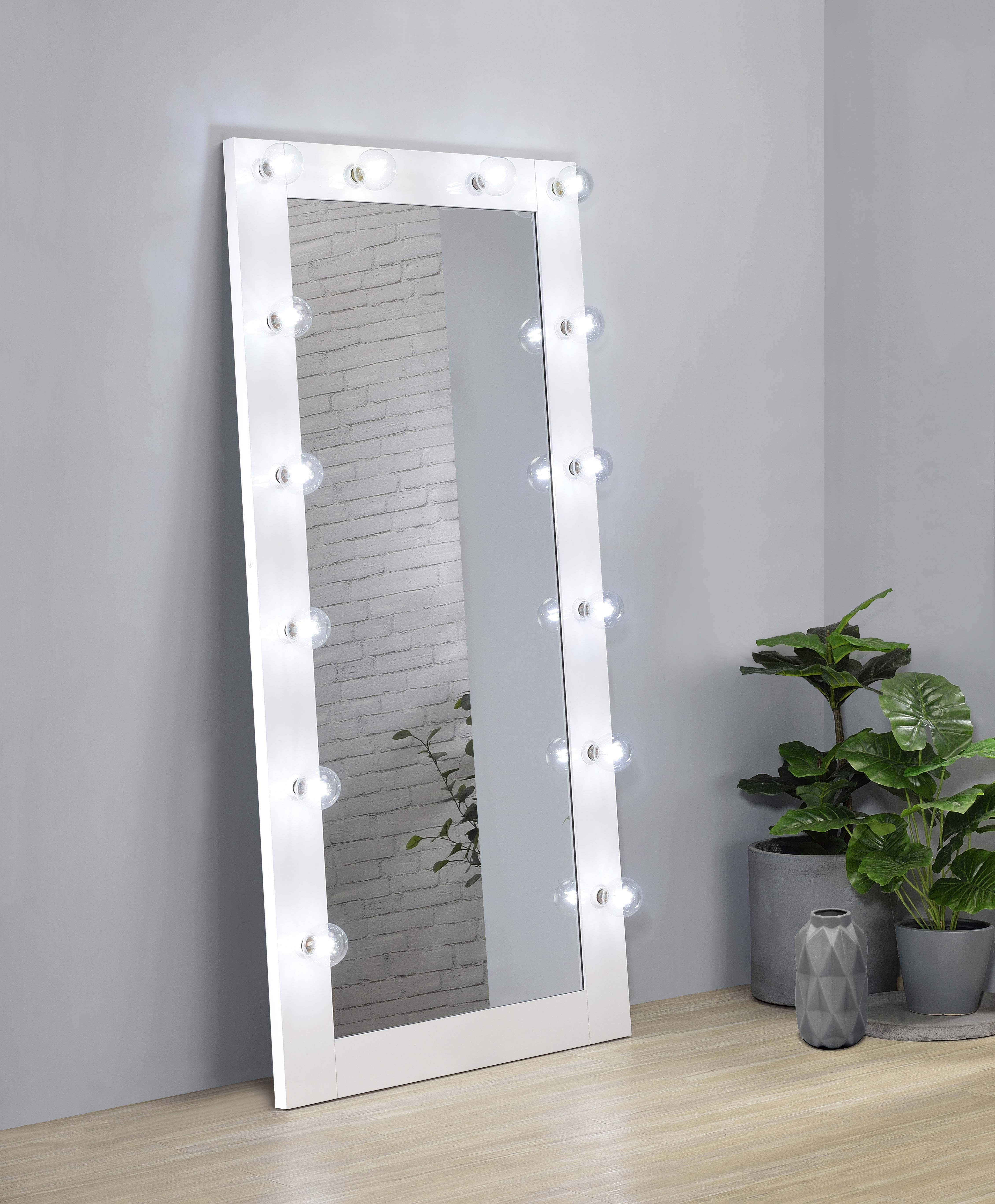 Zayan 32 x 71 Inch Floor Mirror LED Lighting White Gloss-
