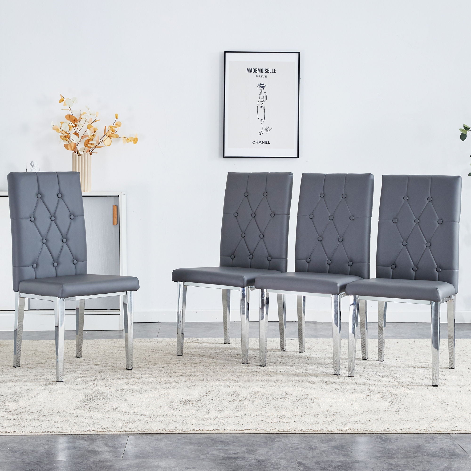 Vintage Style Armless Dining Chairs Set With Grid And Buckle Design