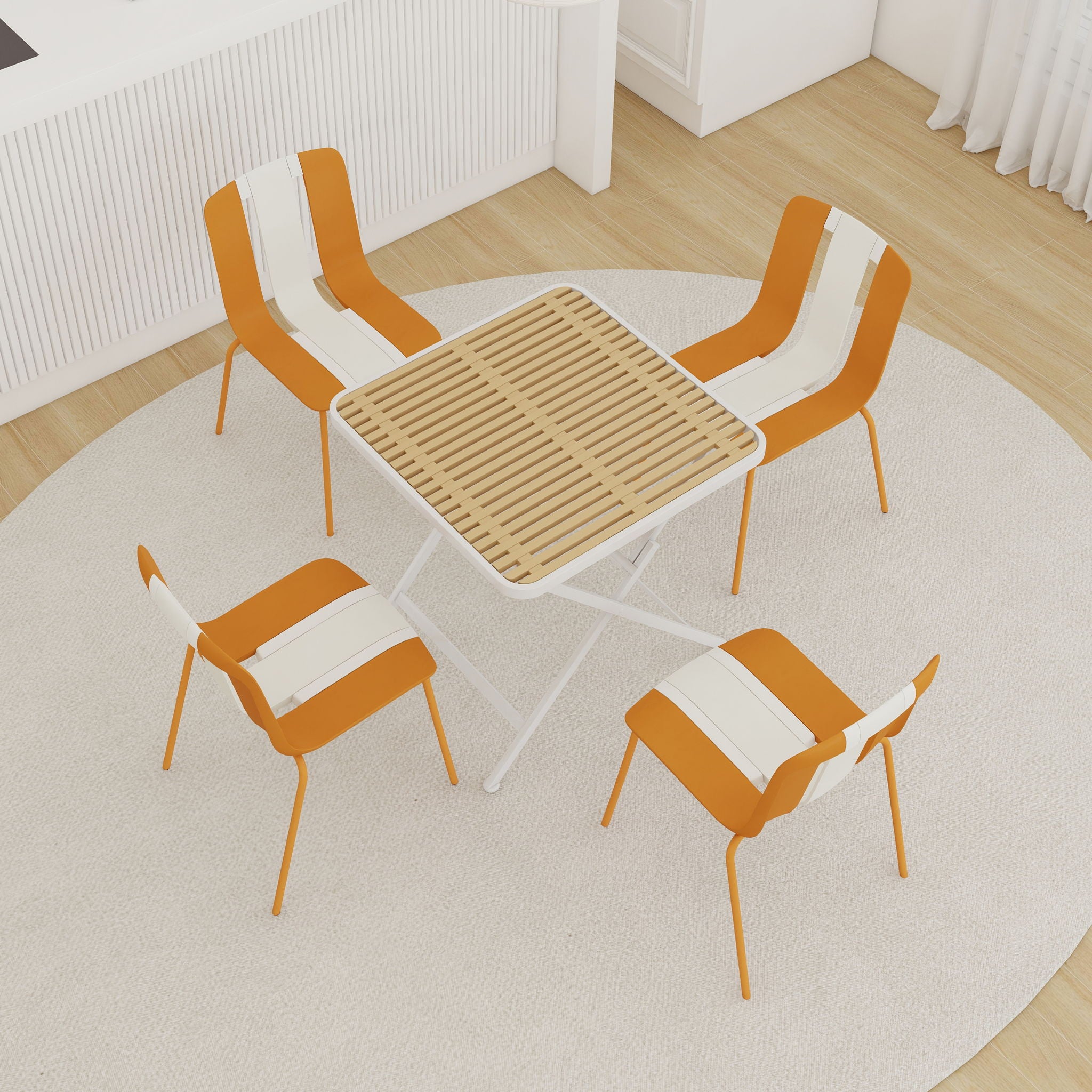 4 Piece Set Of Modern Striped Single Chairs With Folding Square Table