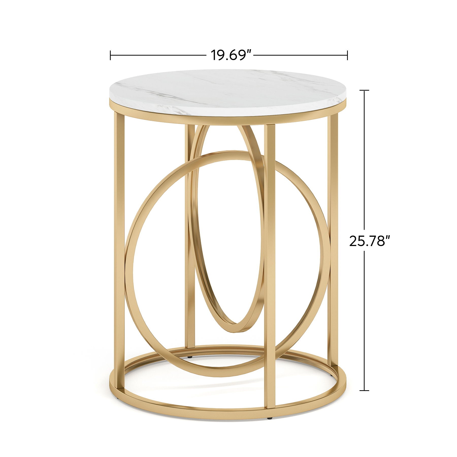 Round End Table - White / Gold