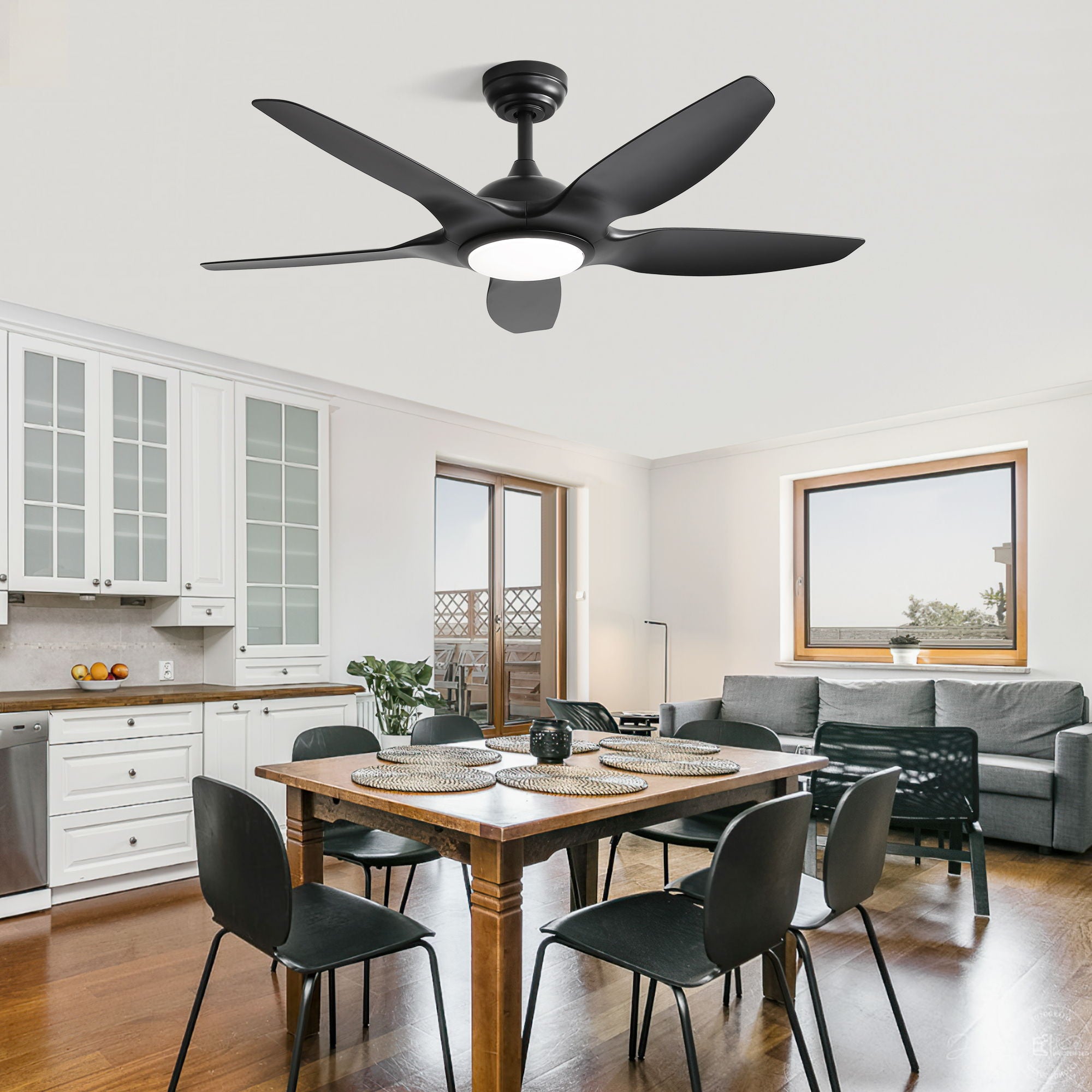 Ceiling Fan With Dimmable LED Light And Remote Control, 5 Blades DC Motor - Black