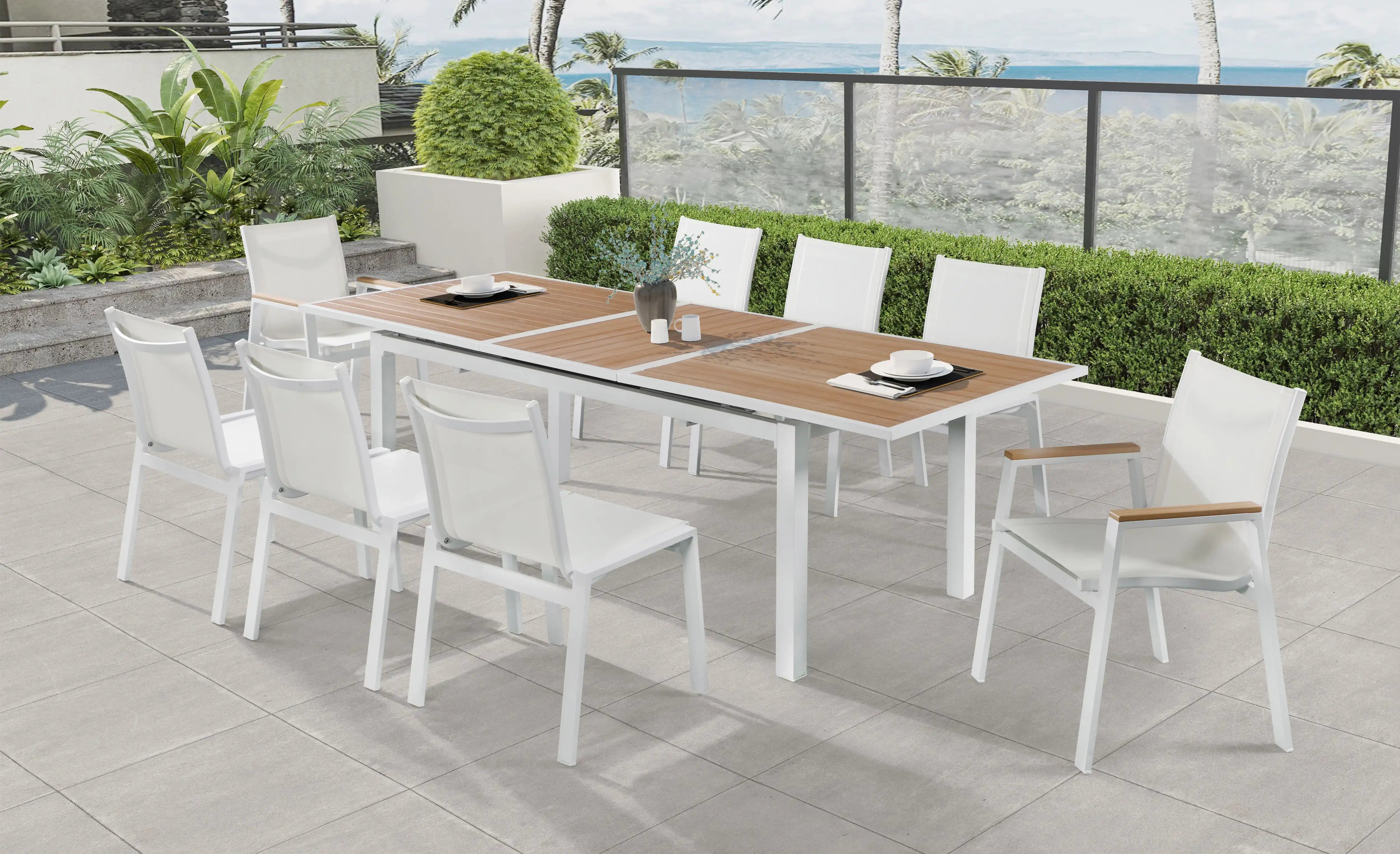 Nizuc - Outdoor Patio Dining Arm Chair With White Frame And Natural Arms (Set of 2)