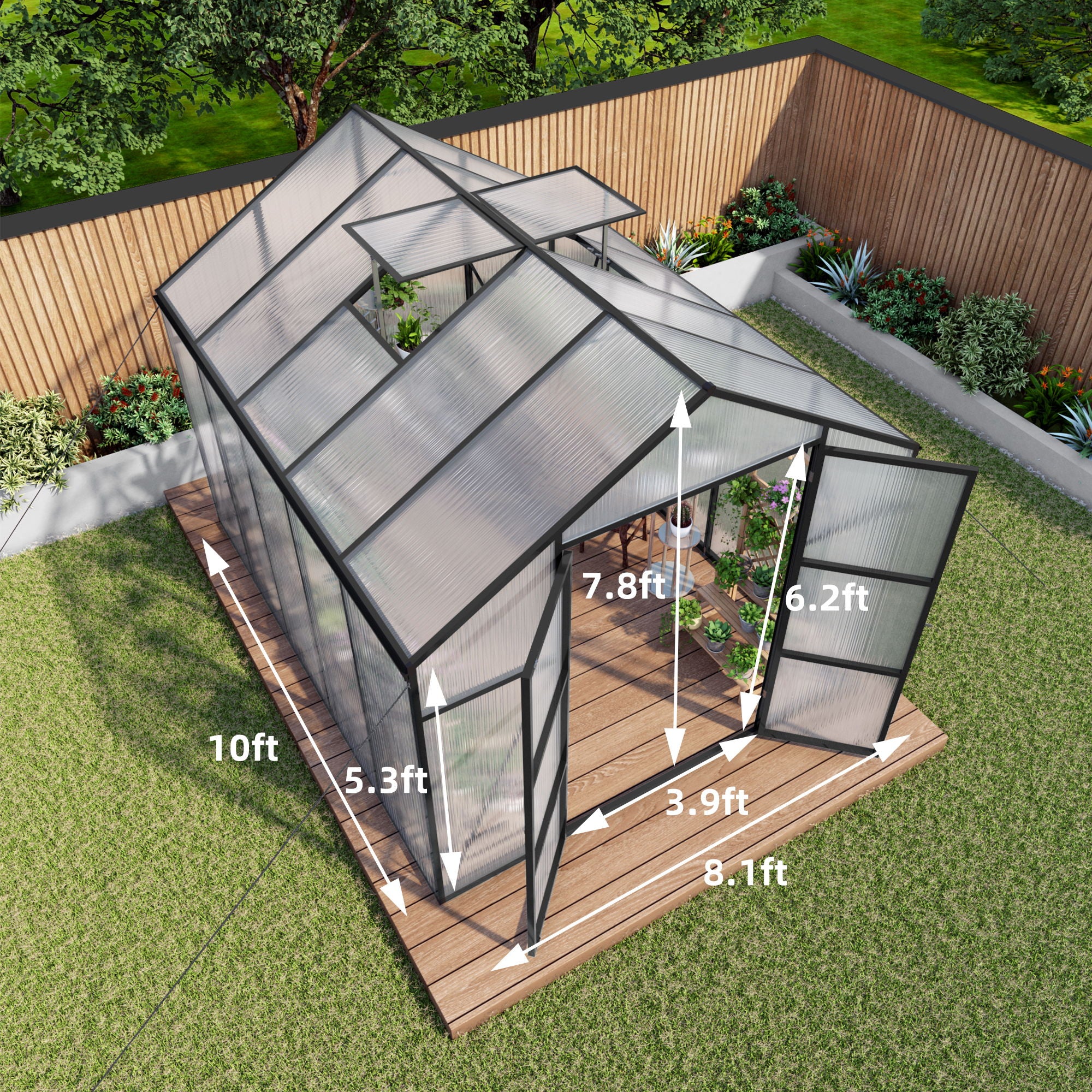 Gain Height Windproof Greenhouse All Season Outdoor Garden Shelter