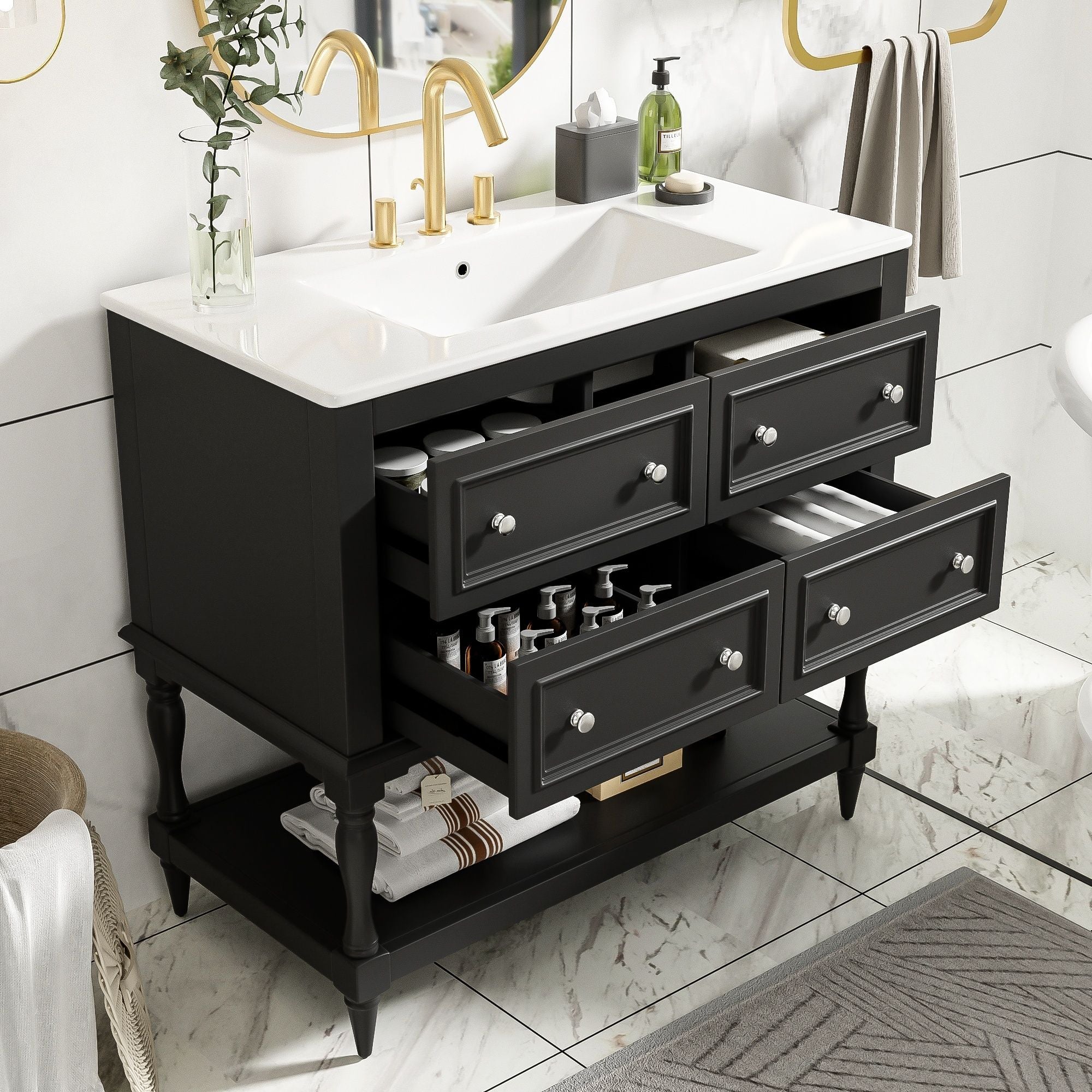 Bathroom Vanity Cabinet With Undermount Sink, 4 Drawer Set