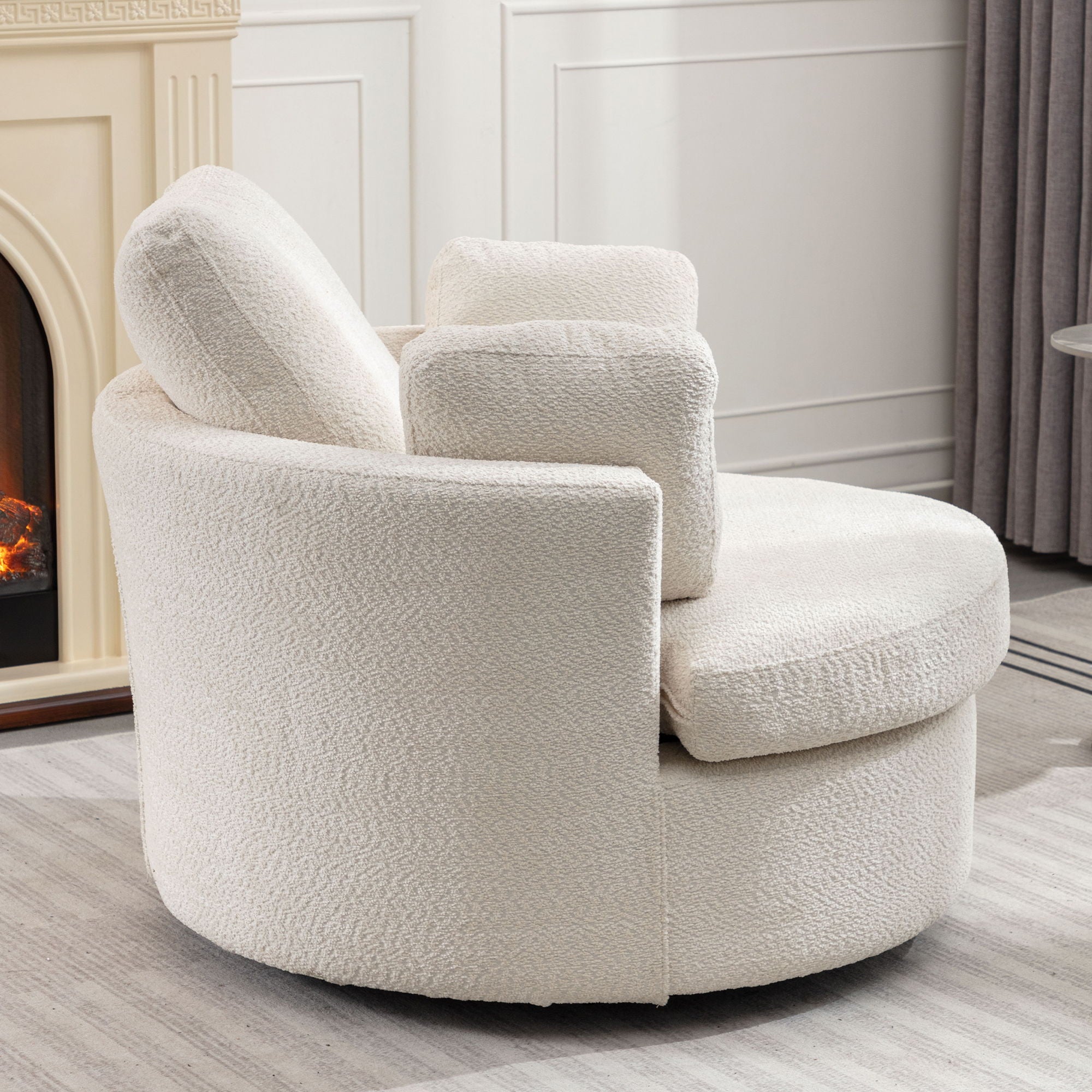 Oversize Round Swivel Chair Cozy Club 360 Degrees Swivel Sofa With 3 Pillows Chenille Fabric For Living Room