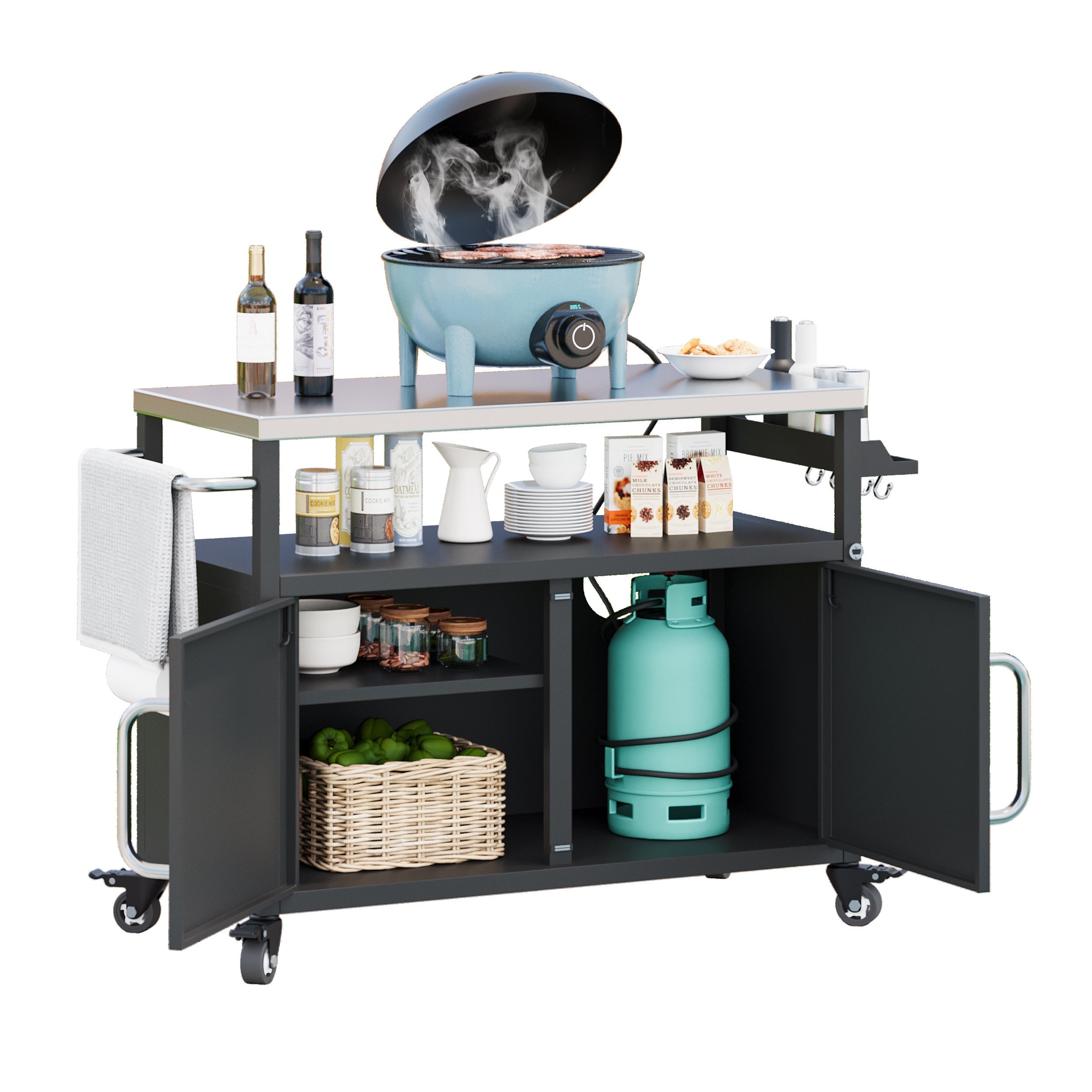 K&K 54.5" Outdoor Kitchen Island with Stainless Steel Tabletop