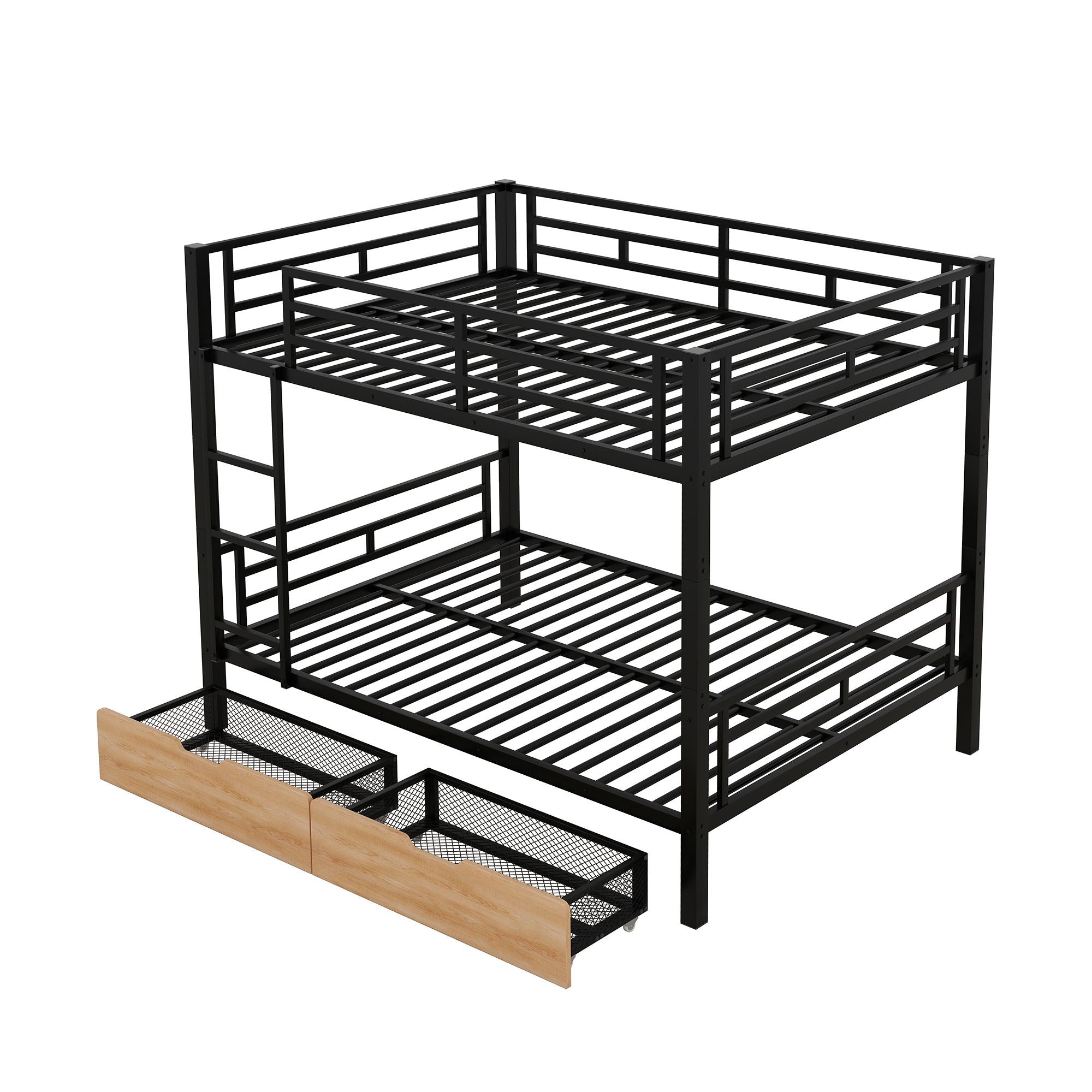 Full Size Convertible Bunk Bed With 2 Drawers Durable - Black