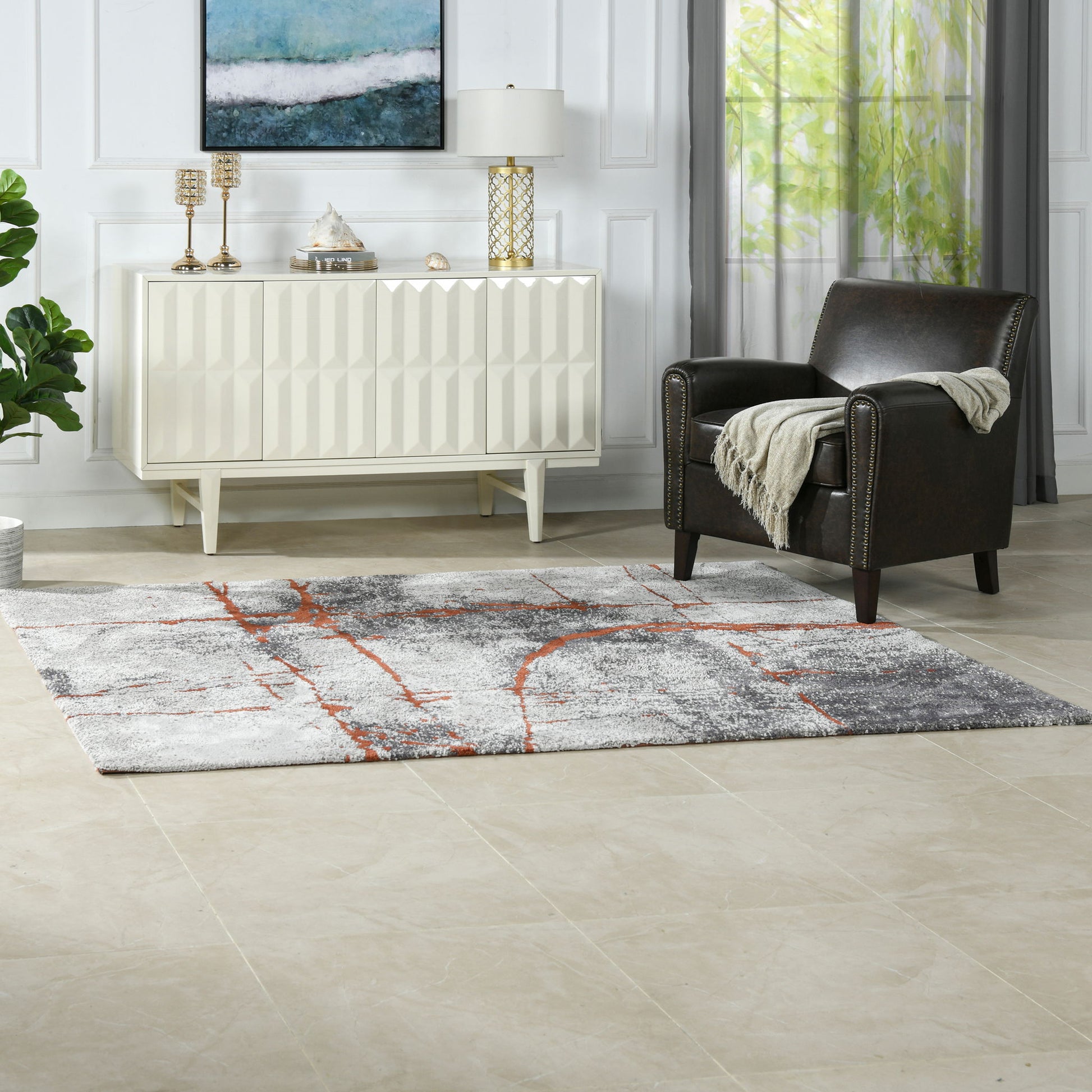 Quarry - 5.25' X 6.5' Abstract Area Rug - Gray / Orange - Best Buy Furniture