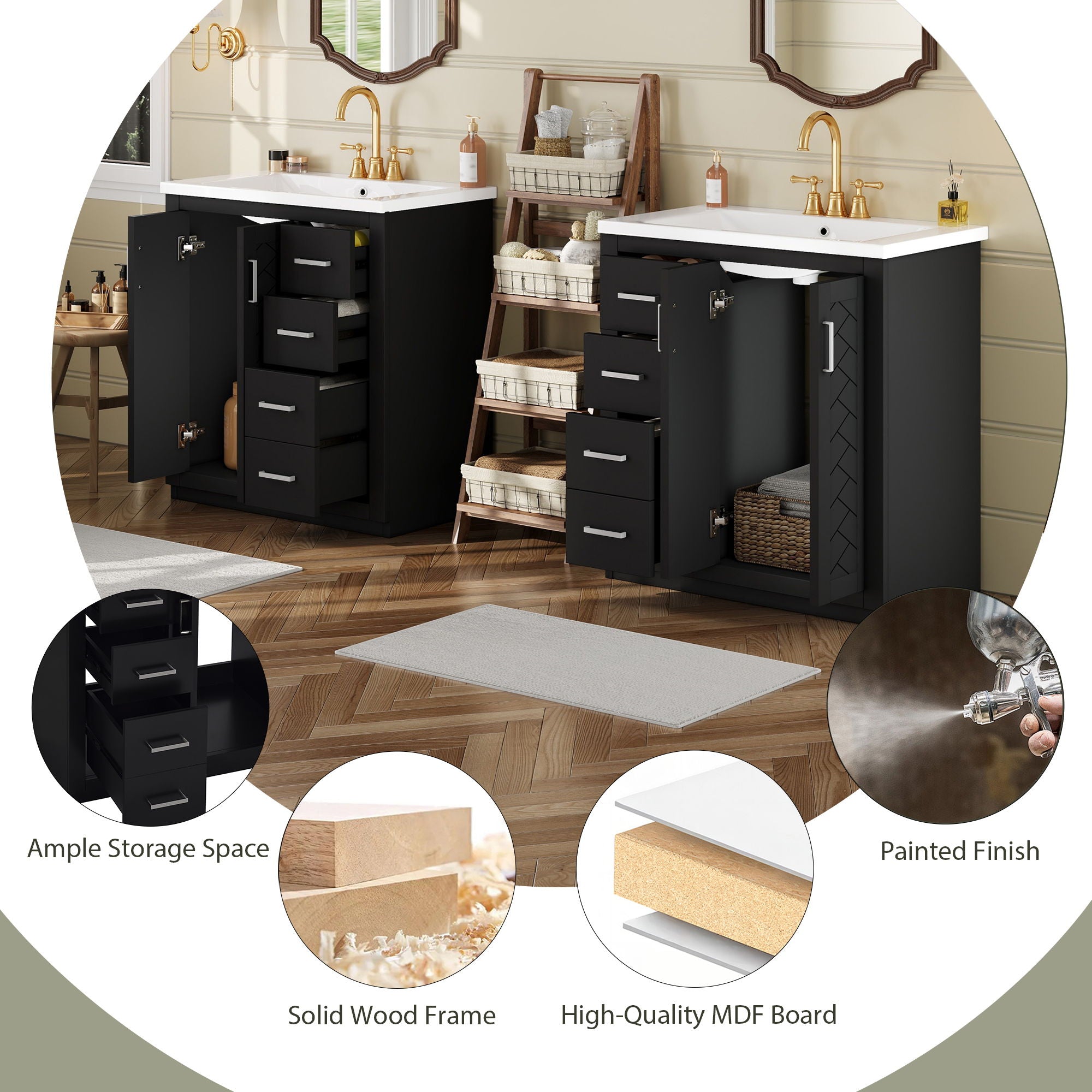 Bathroom Vanity Set With Sink, Storage Cabinet With Drawers & Soft Closing Doors