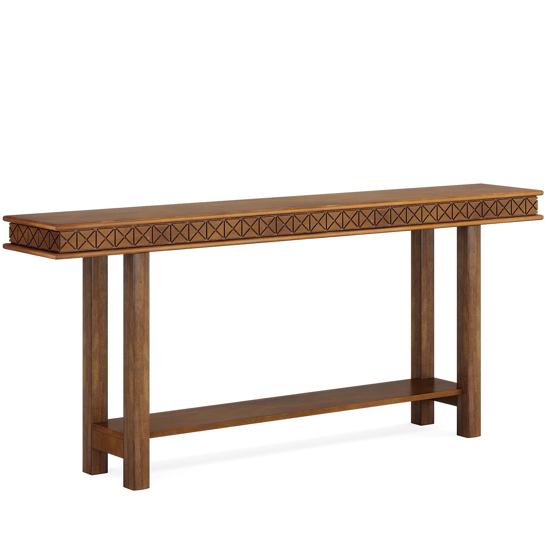 Extra Long Console Table, Sofa Table With 2 Tier Storage For Living Hallway - Rustic Brown