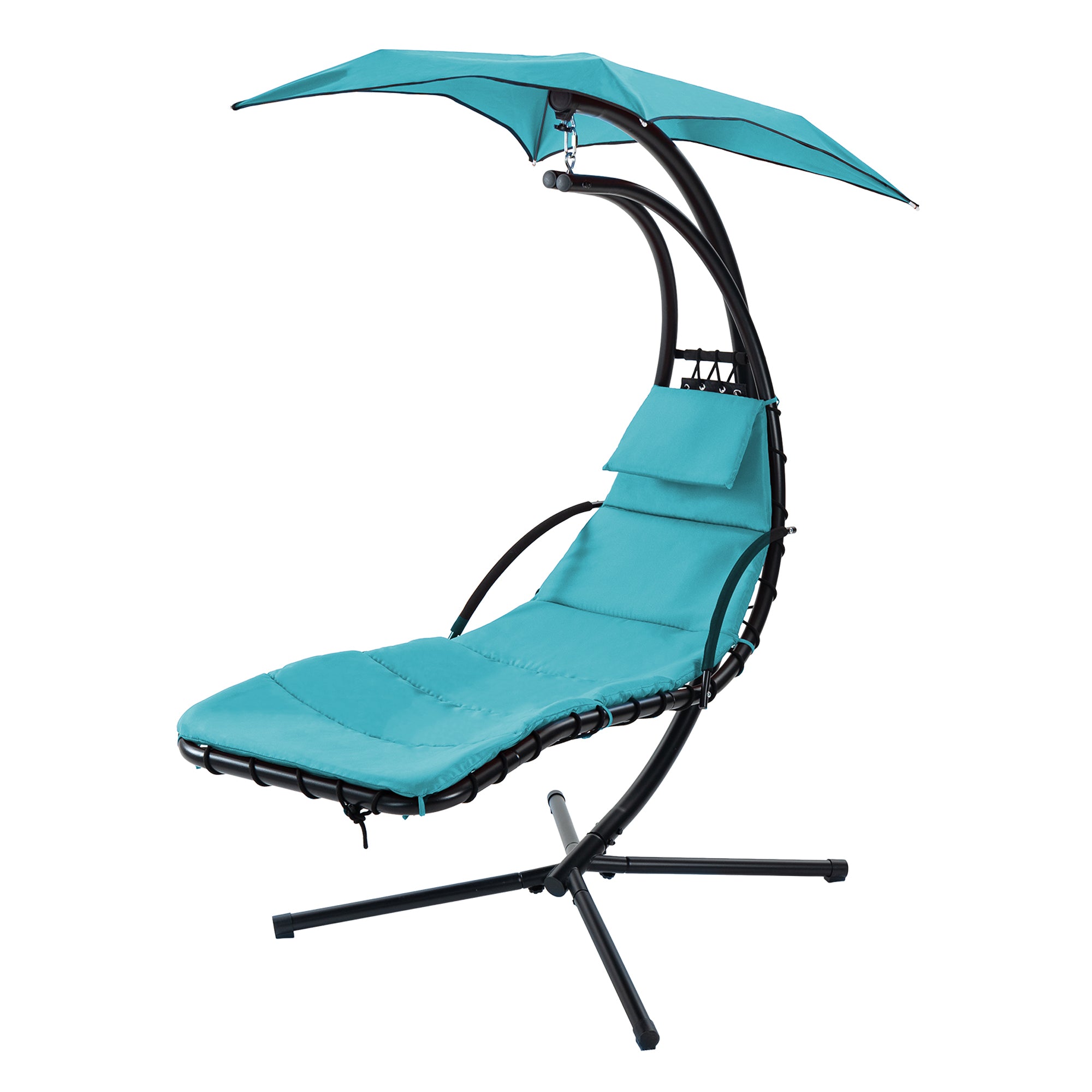 Hanging Chaise Lounger with Canopy, Outdoor Swing Chair in Blue